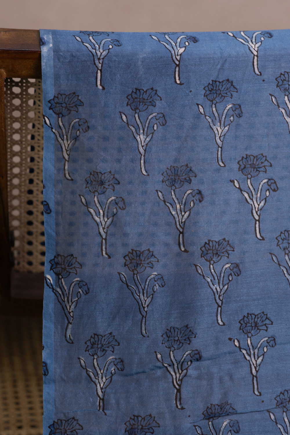 Light Blue - Floral Butta Ajrak Chanderi Fabric - Image 2