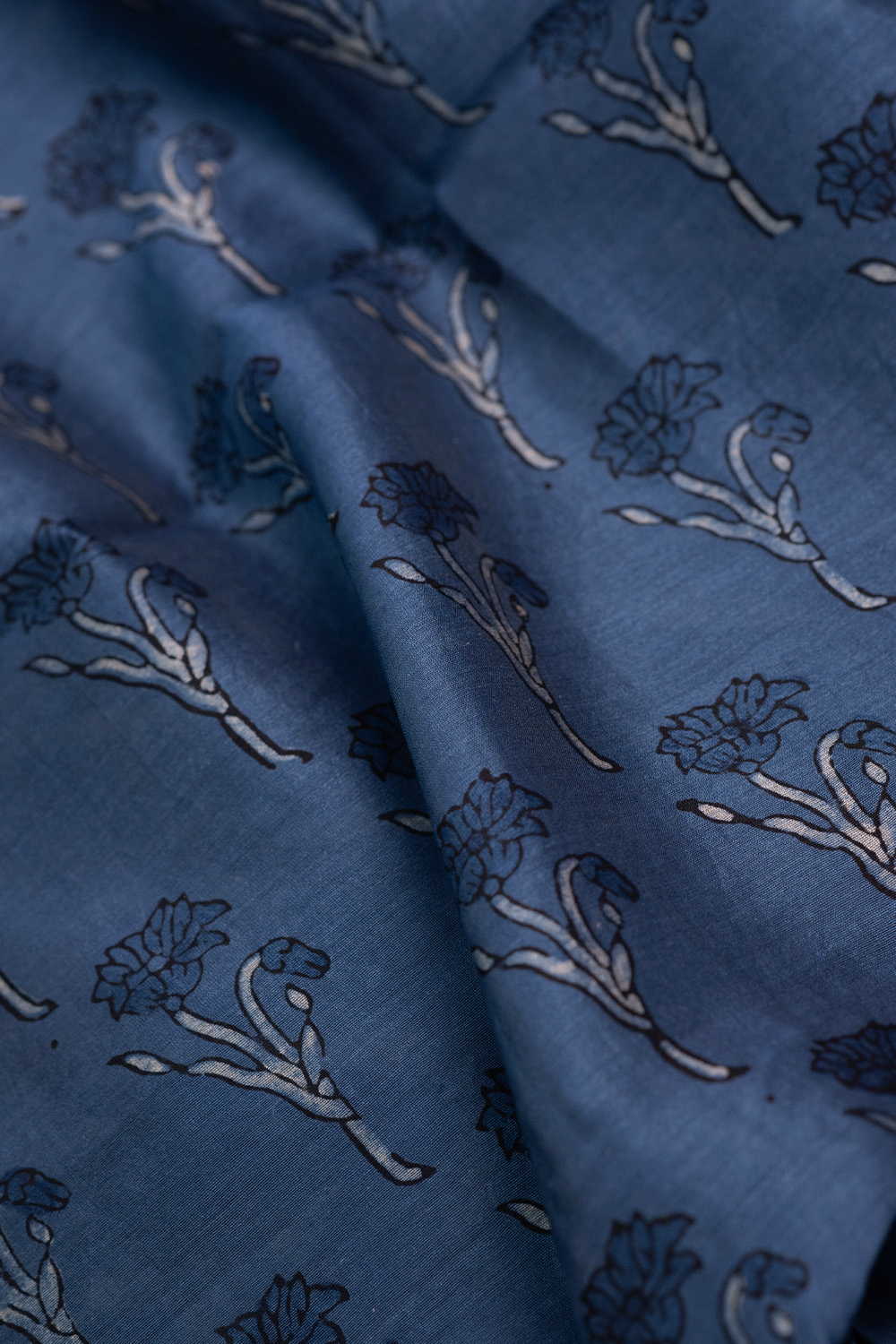 Light Blue - Floral Butta Ajrak Chanderi Fabric - Image 3