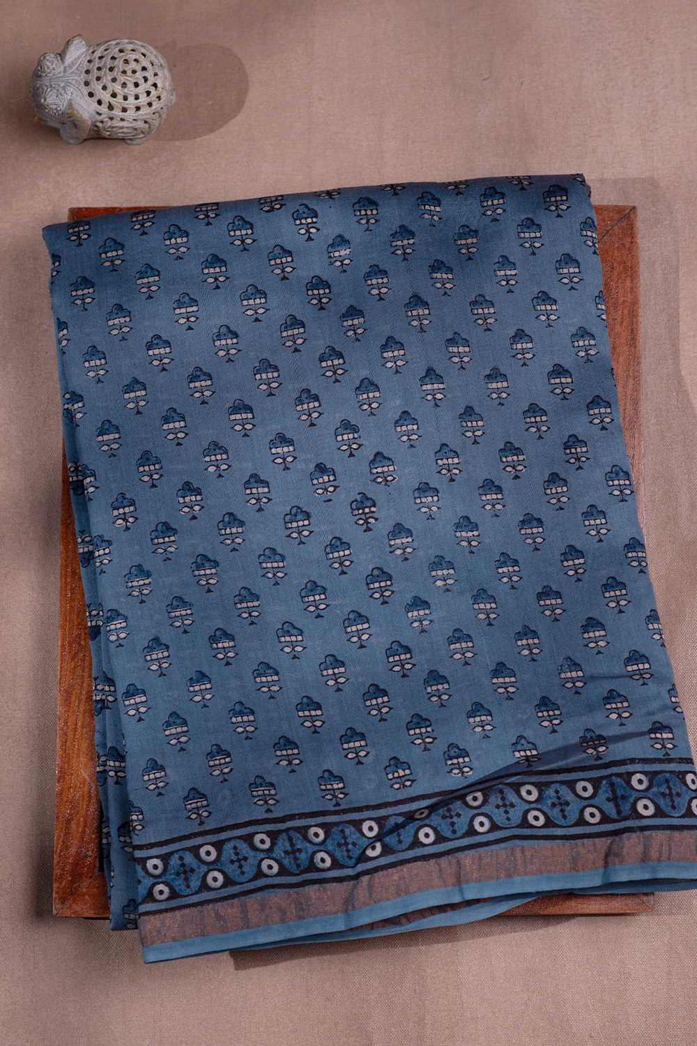 Blue Ajrak Chanderi saree
