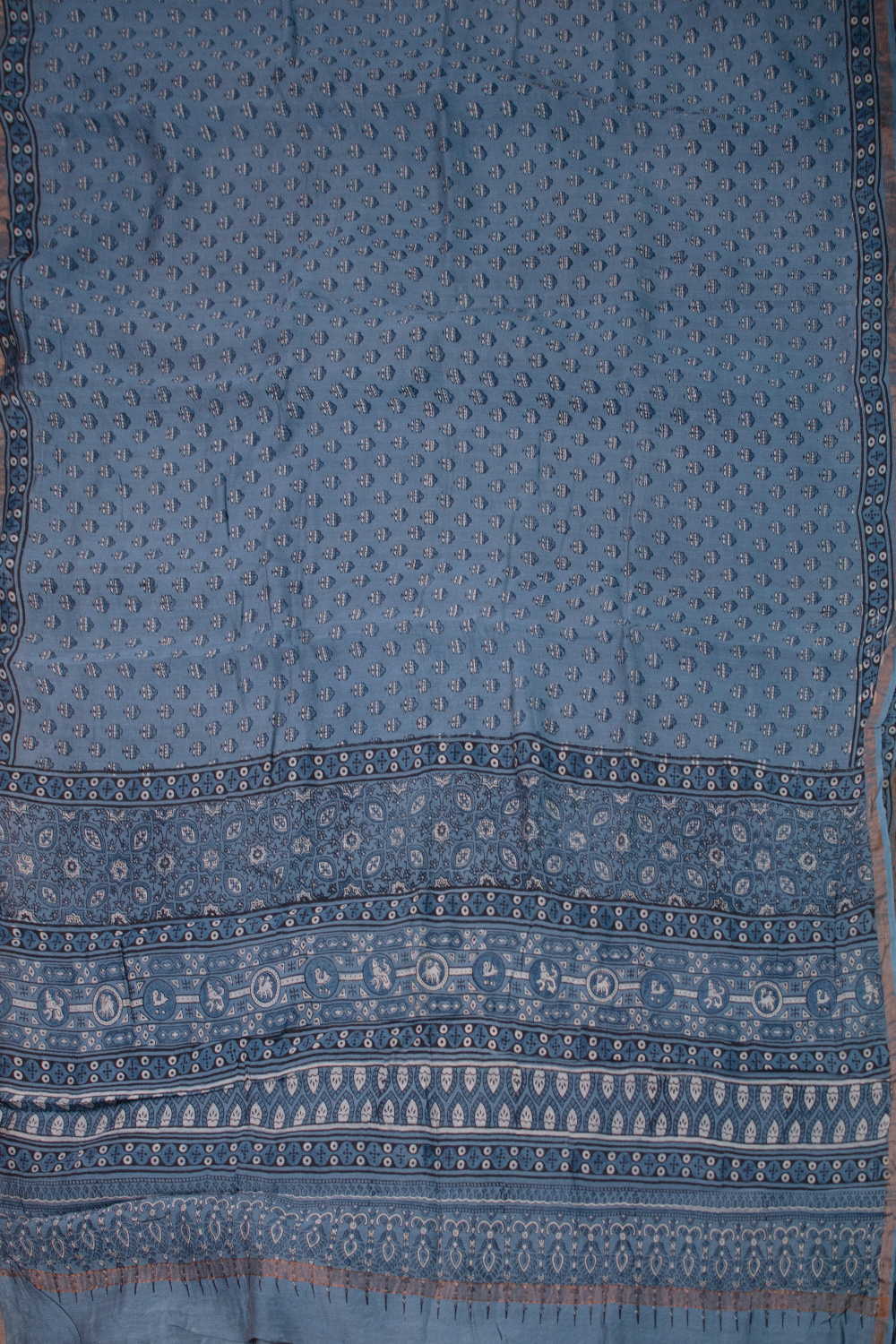 Blue Ajrak Chanderi saree - Image 2