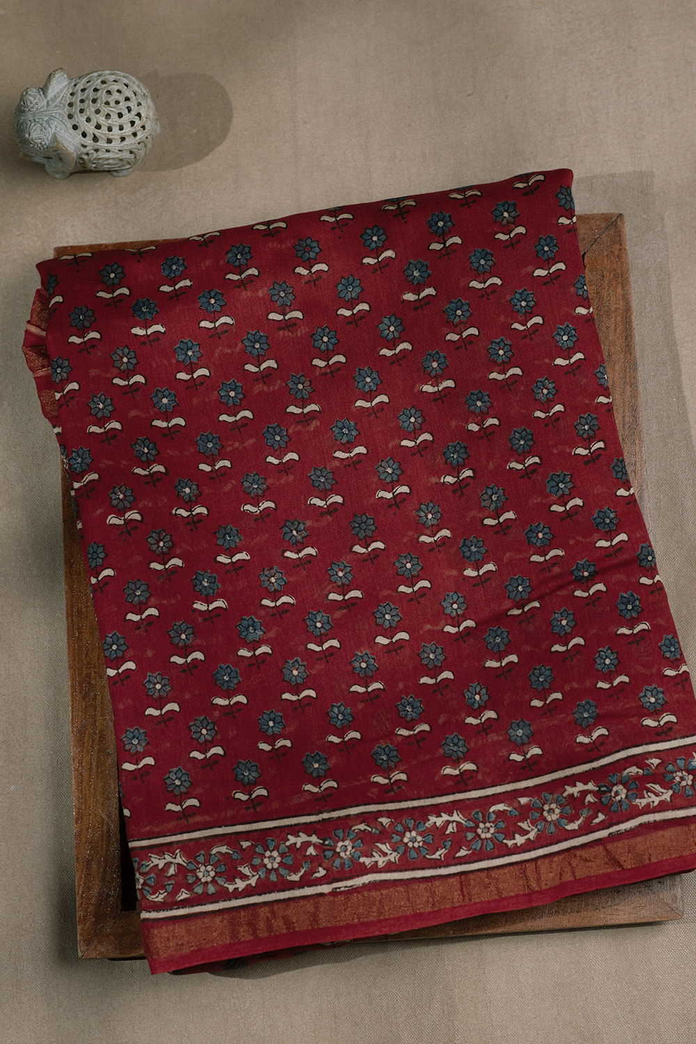 Maroon with Florets Ajrak Chanderi saree