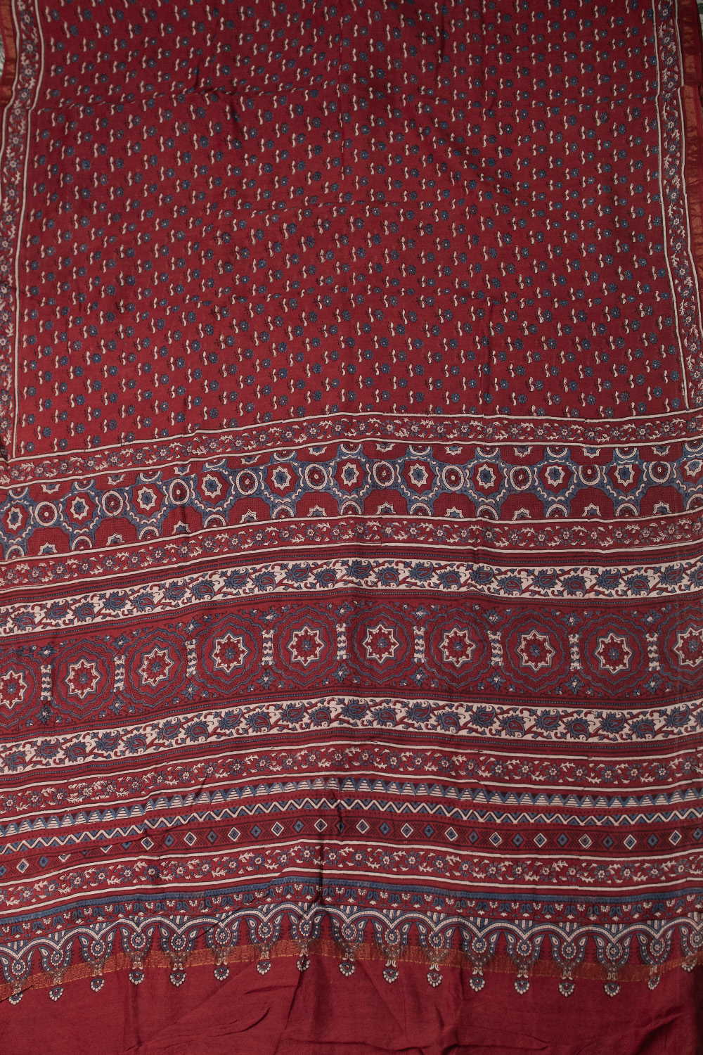 Maroon with Florets Ajrak Chanderi saree - Image 2