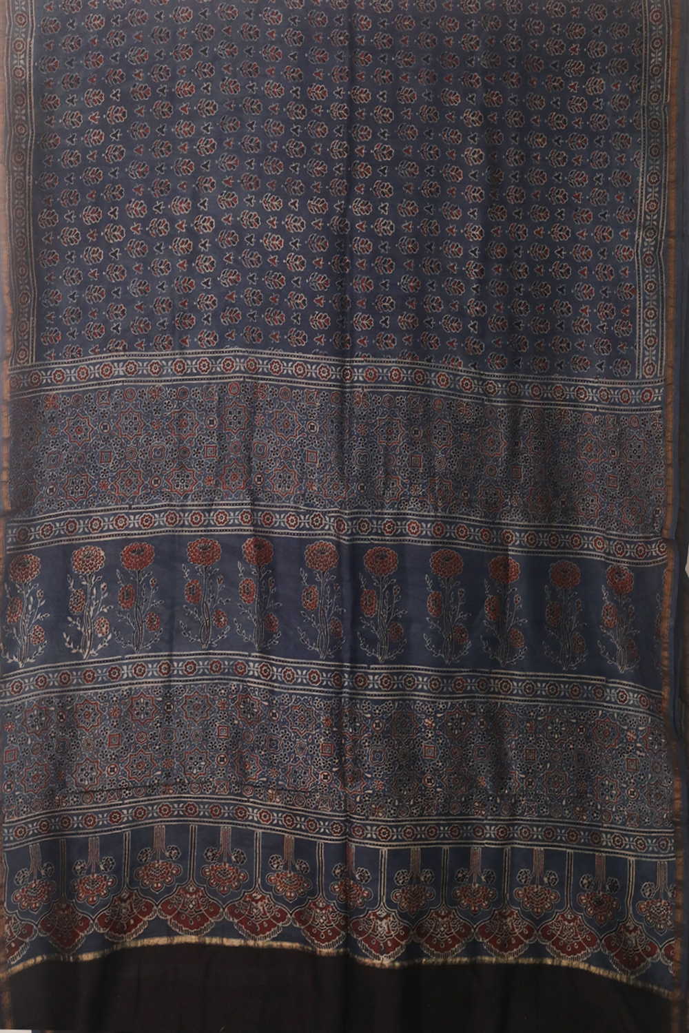 Indigo Floral Ajrak Chanderi Saree - Image 2