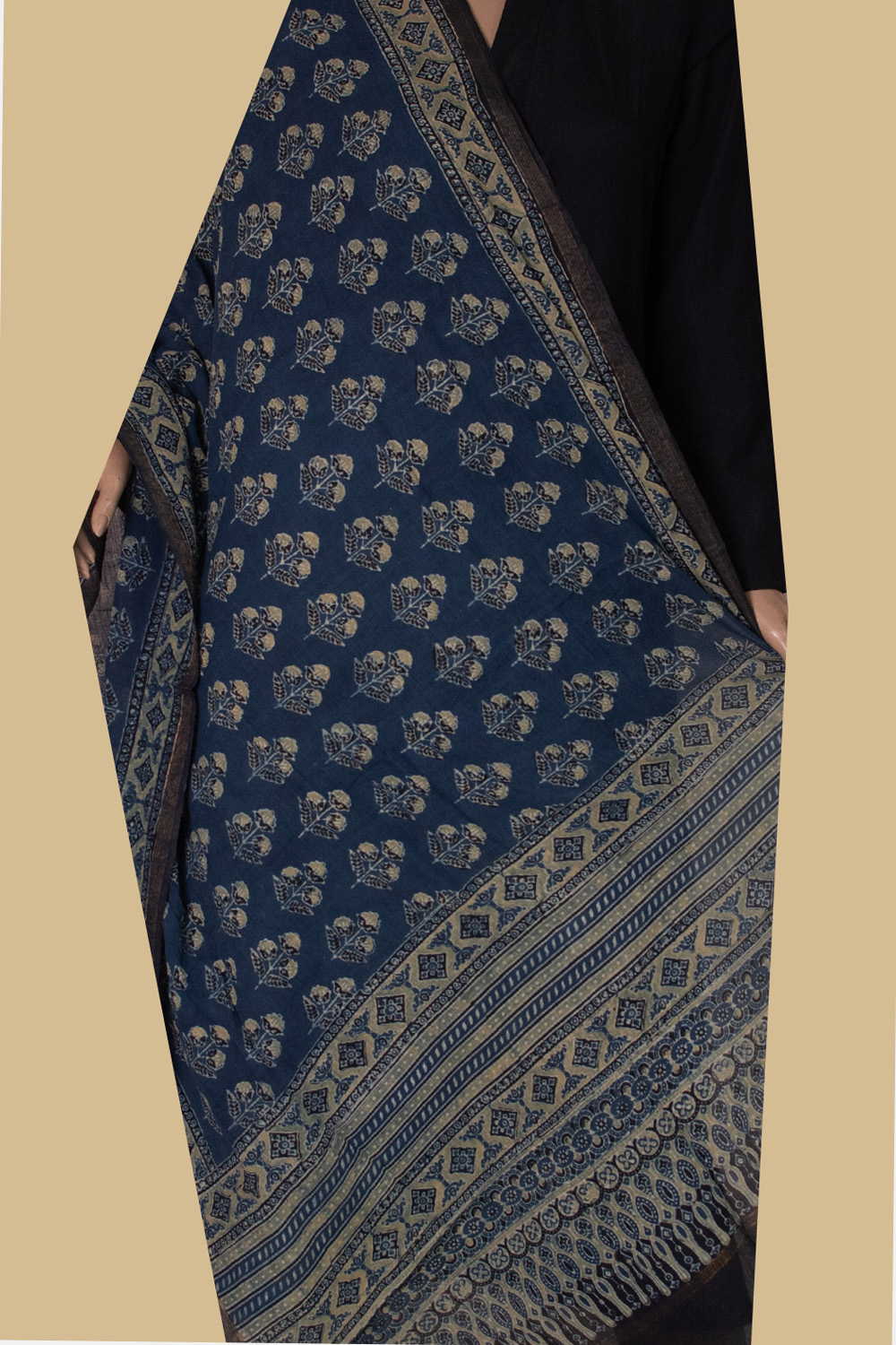 Floral Butta - Indigo Ajrak Cotton Dupatta