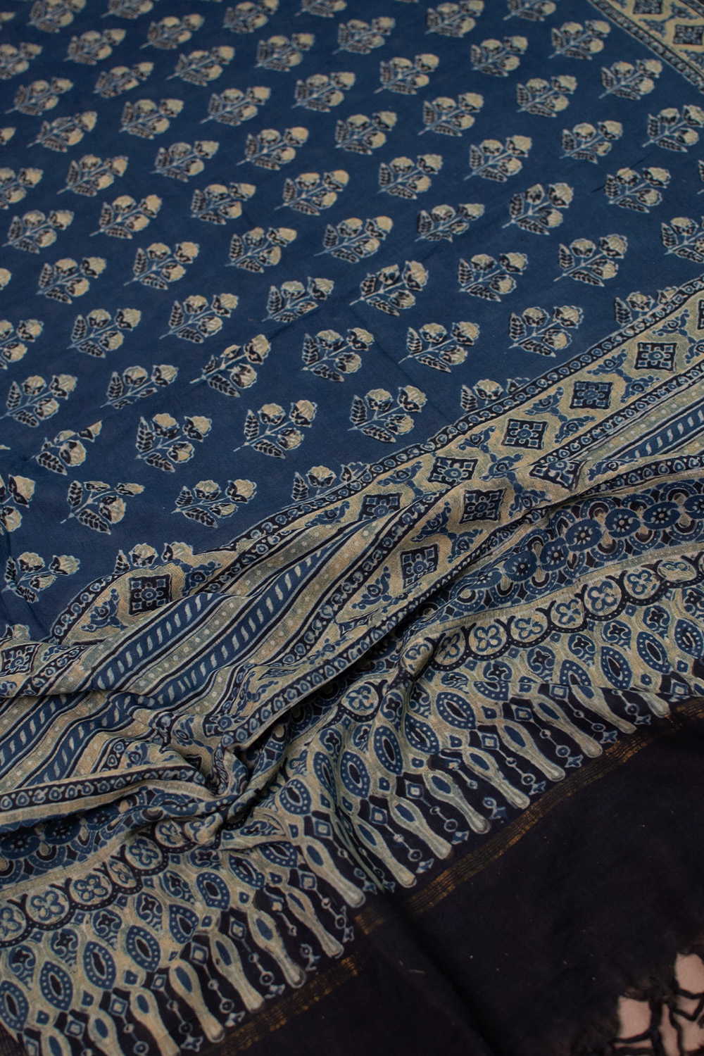 Floral Butta - Indigo Ajrak Cotton Dupatta - Image 2