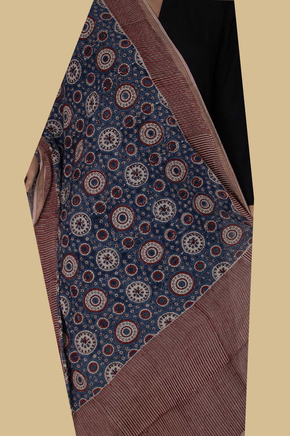 Circle Patterns - Indigo Ajrak Cotton Dupatta