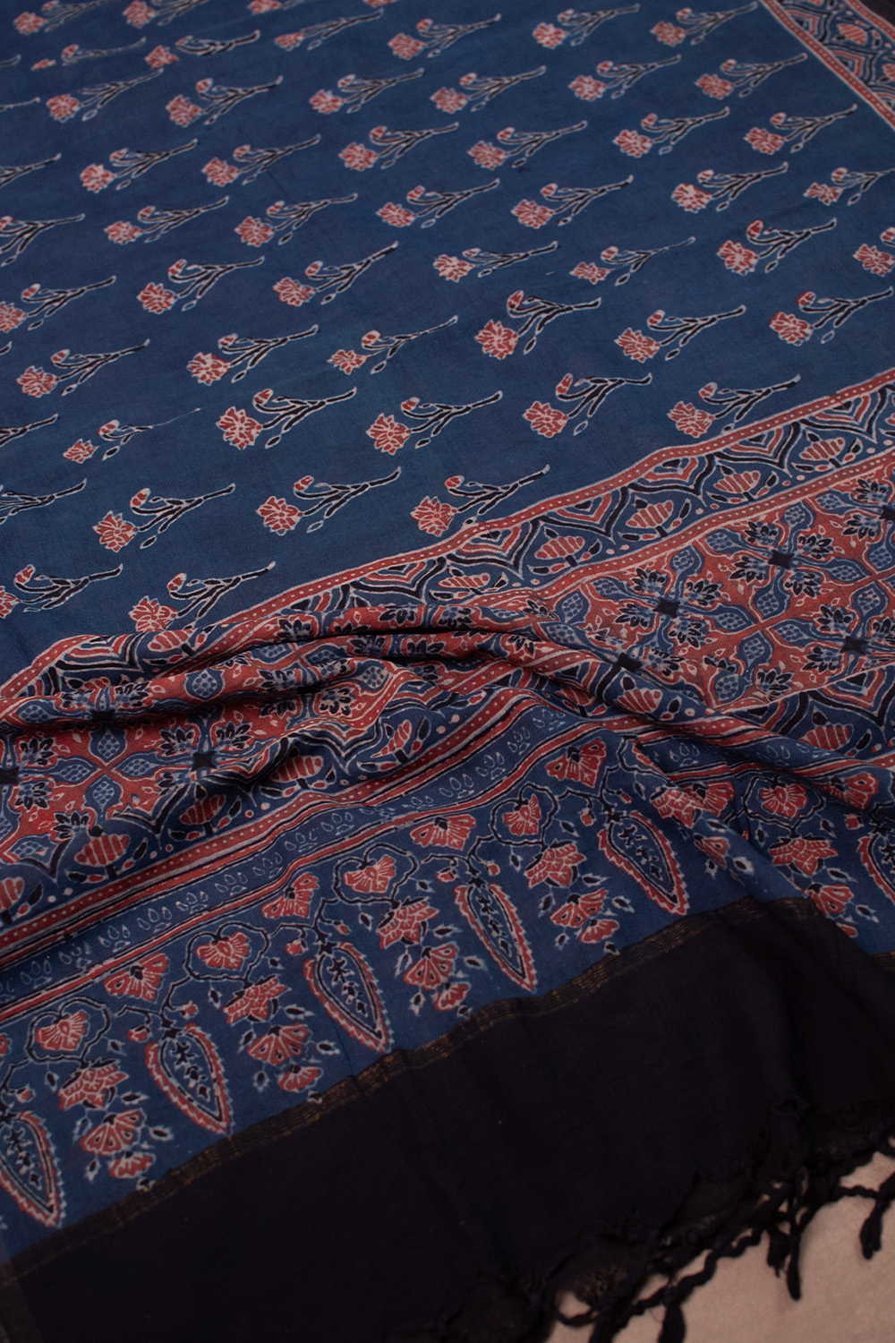 Maroon Floral - Indigo Ajrak Cotton Dupatta - Image 2