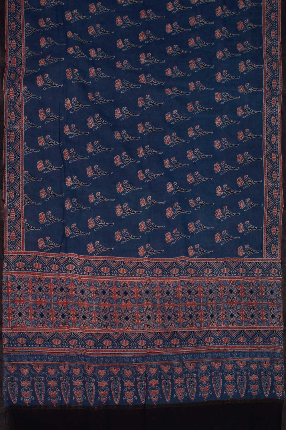 Maroon Floral - Indigo Ajrak Cotton Dupatta - Image 3
