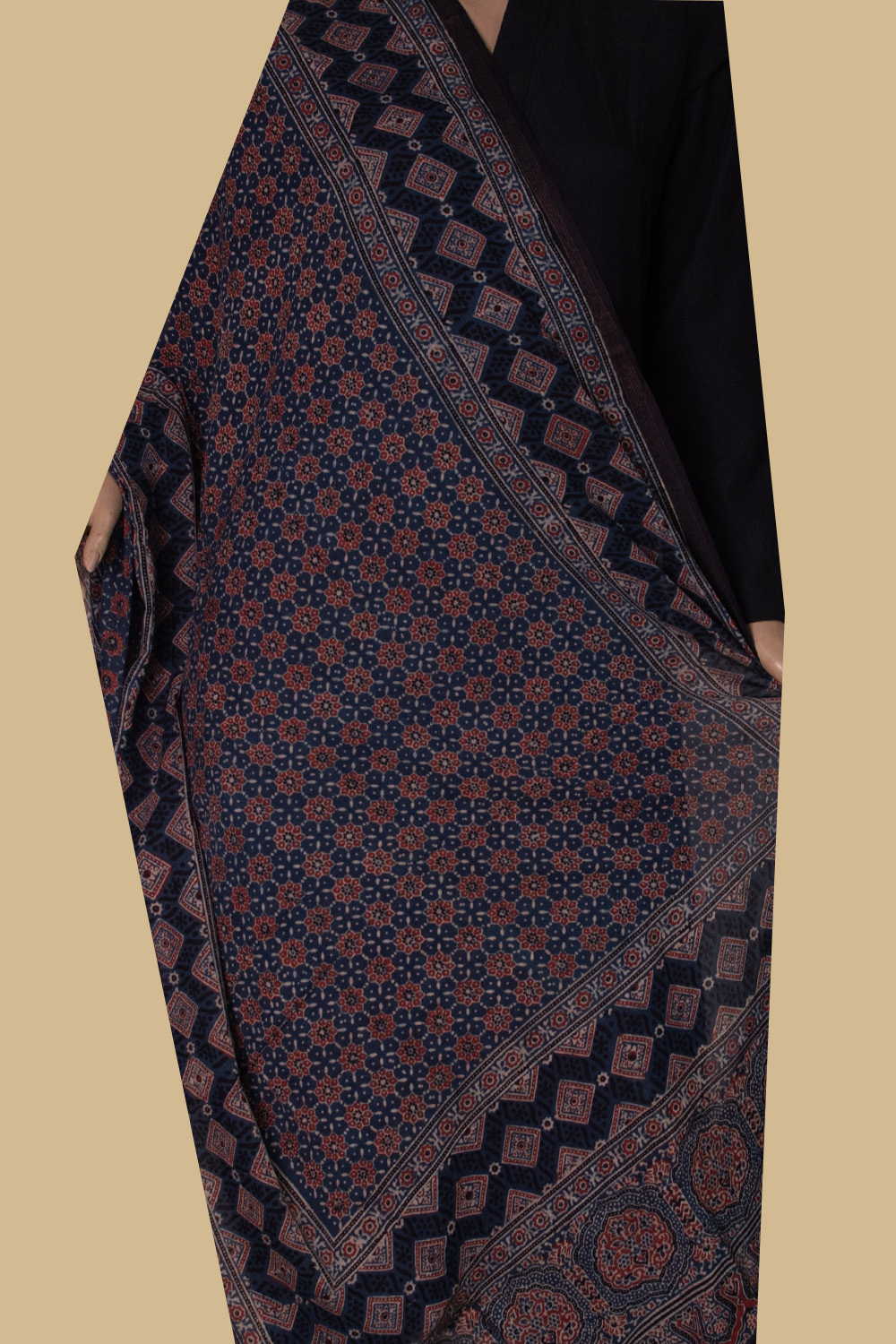 Maroon Star Pattern Ajrak Cotton Dupatta
