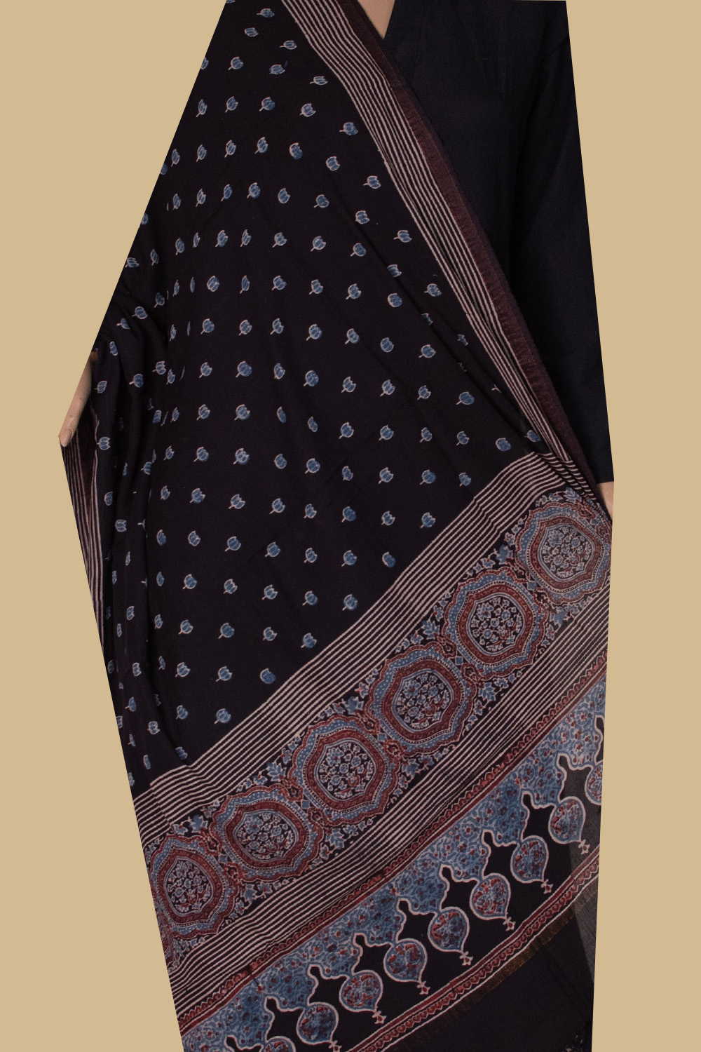 Lotus Butta Ajrak Cotton Dupatta