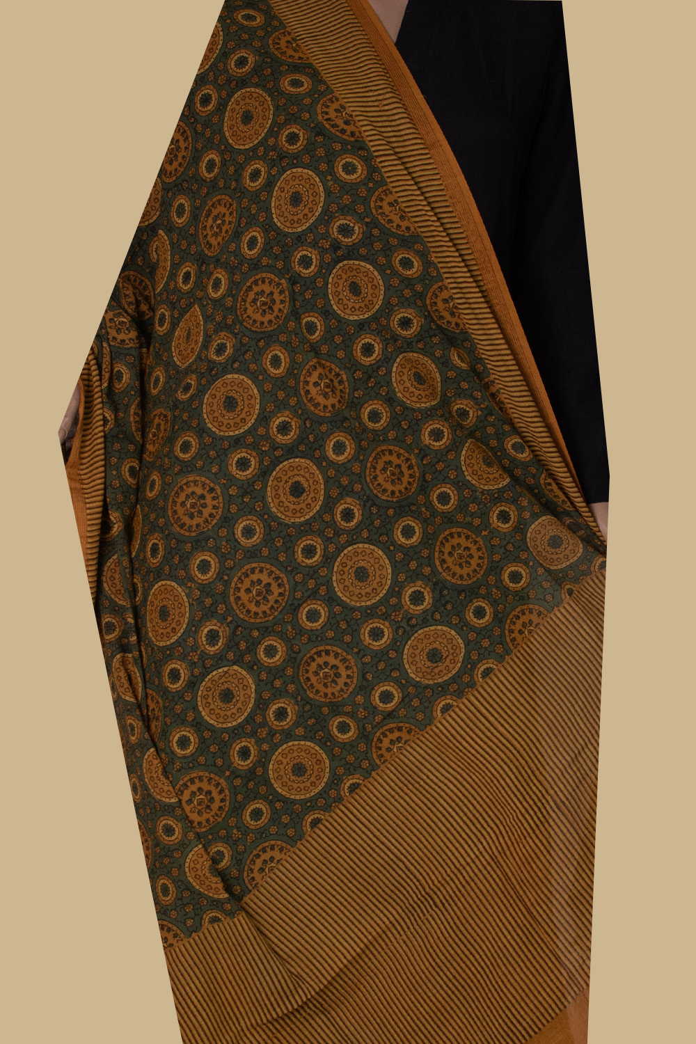 Green with Yellow Ajrak Cotton Dupatta
