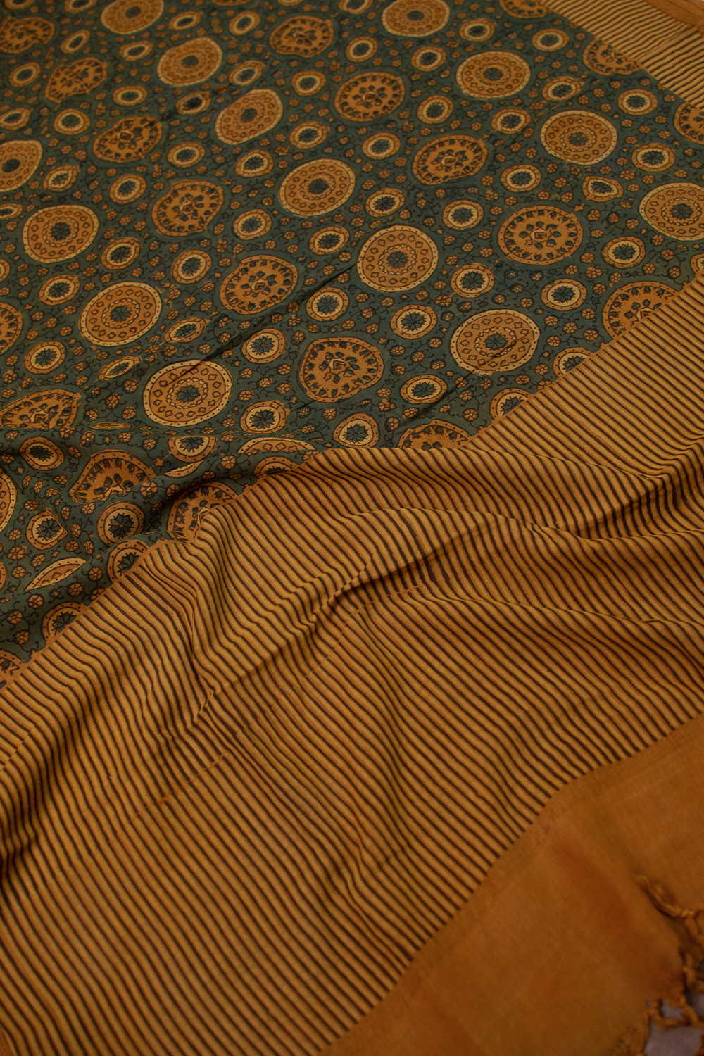 Green with Yellow Ajrak Cotton Dupatta - Image 2