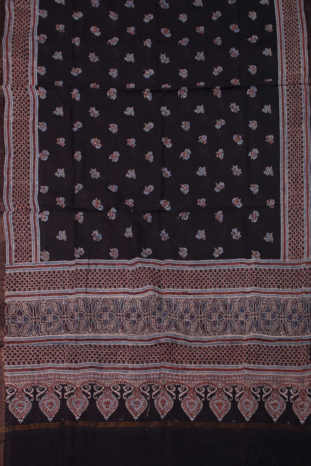 Floral - Black Ajrak Cotton Dupatta - Image 3