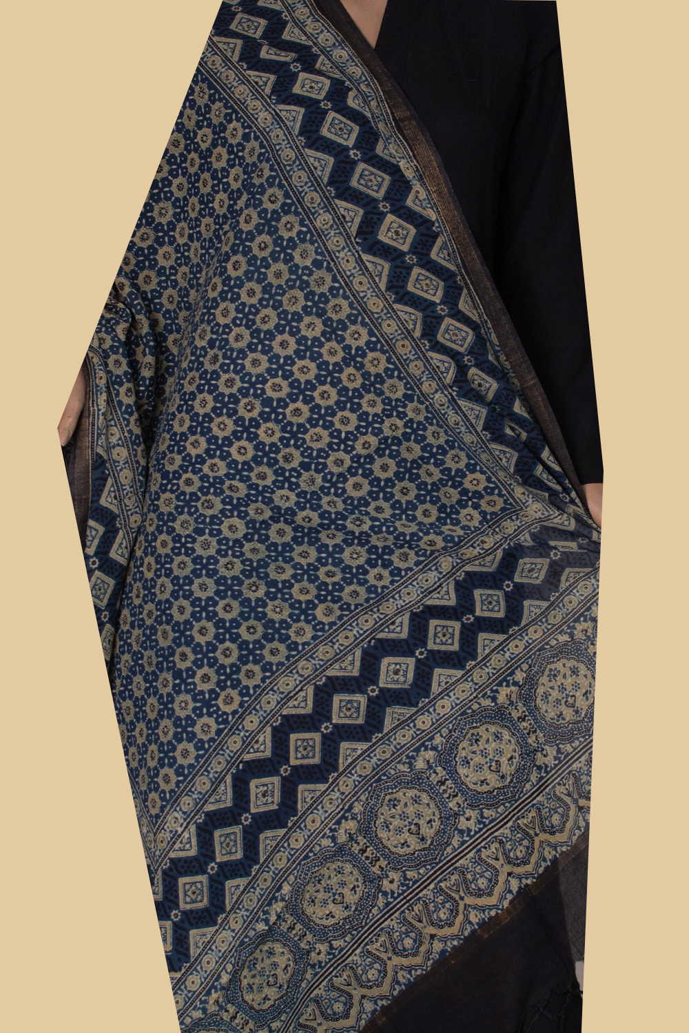 Indigo with Star Pattern Ajrak Cotton Dupatta