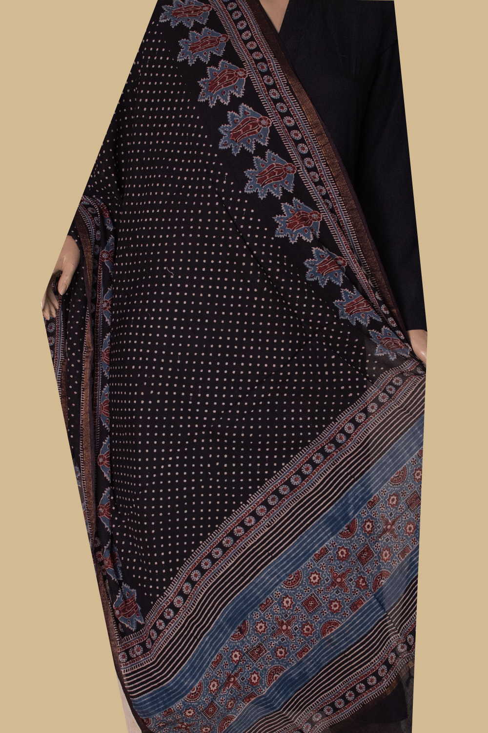 Black with Dotted Ajrak Cotton Dupatta