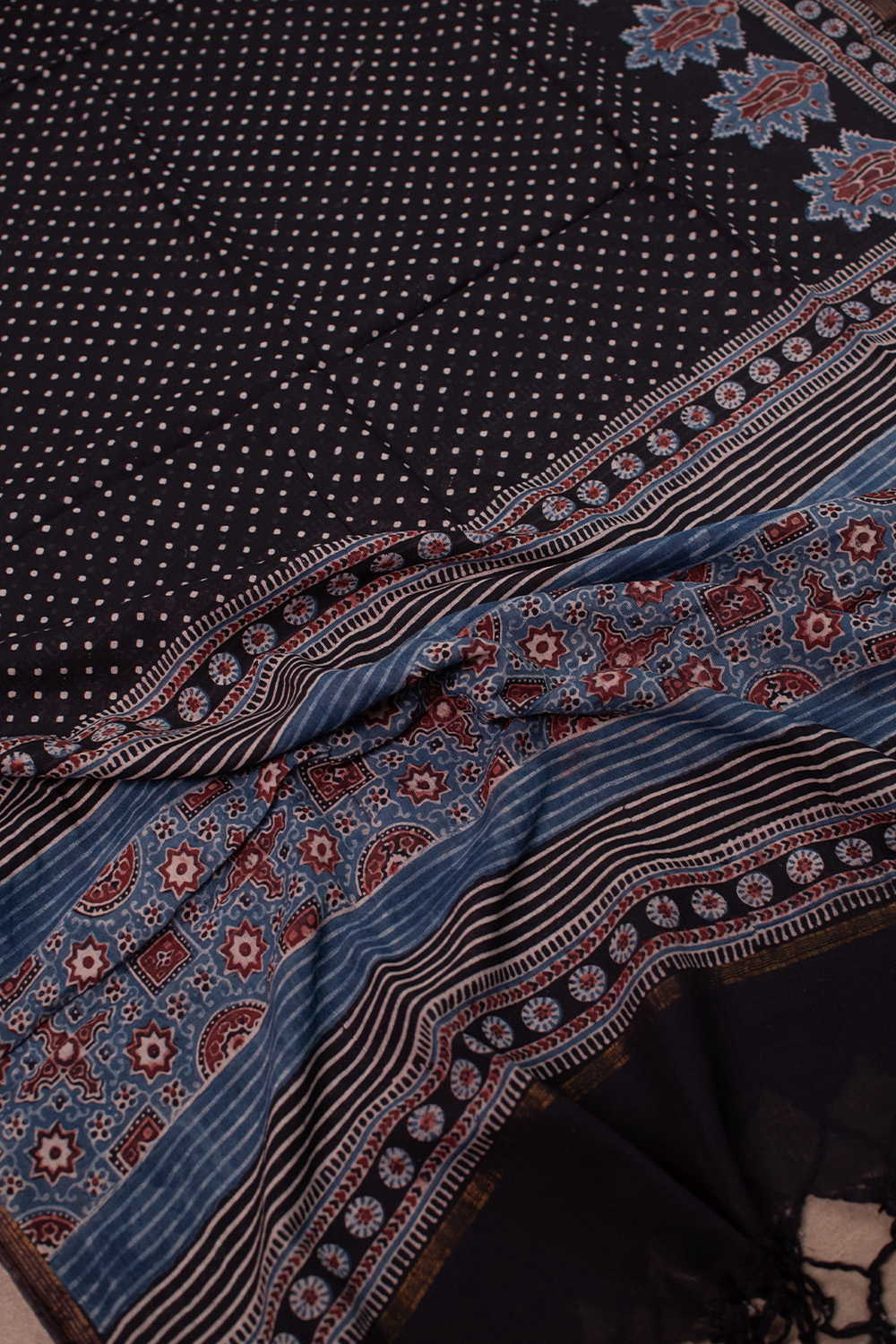 Black with Dotted Ajrak Cotton Dupatta - Image 2