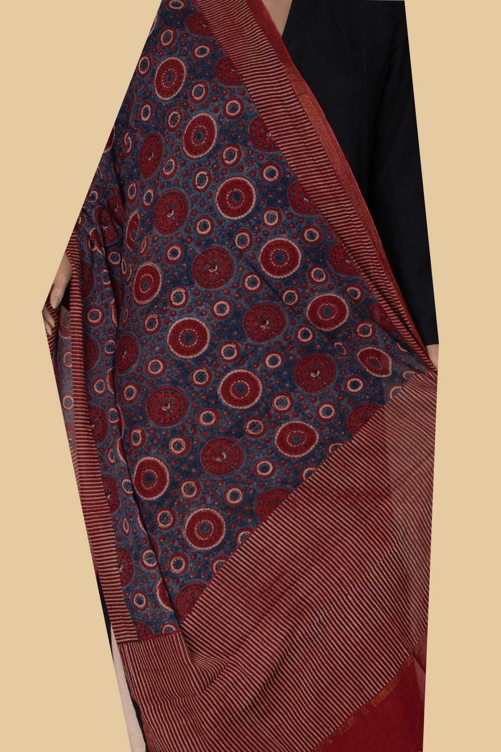 Indigo with Maroon Ajrak Cotton Dupatta