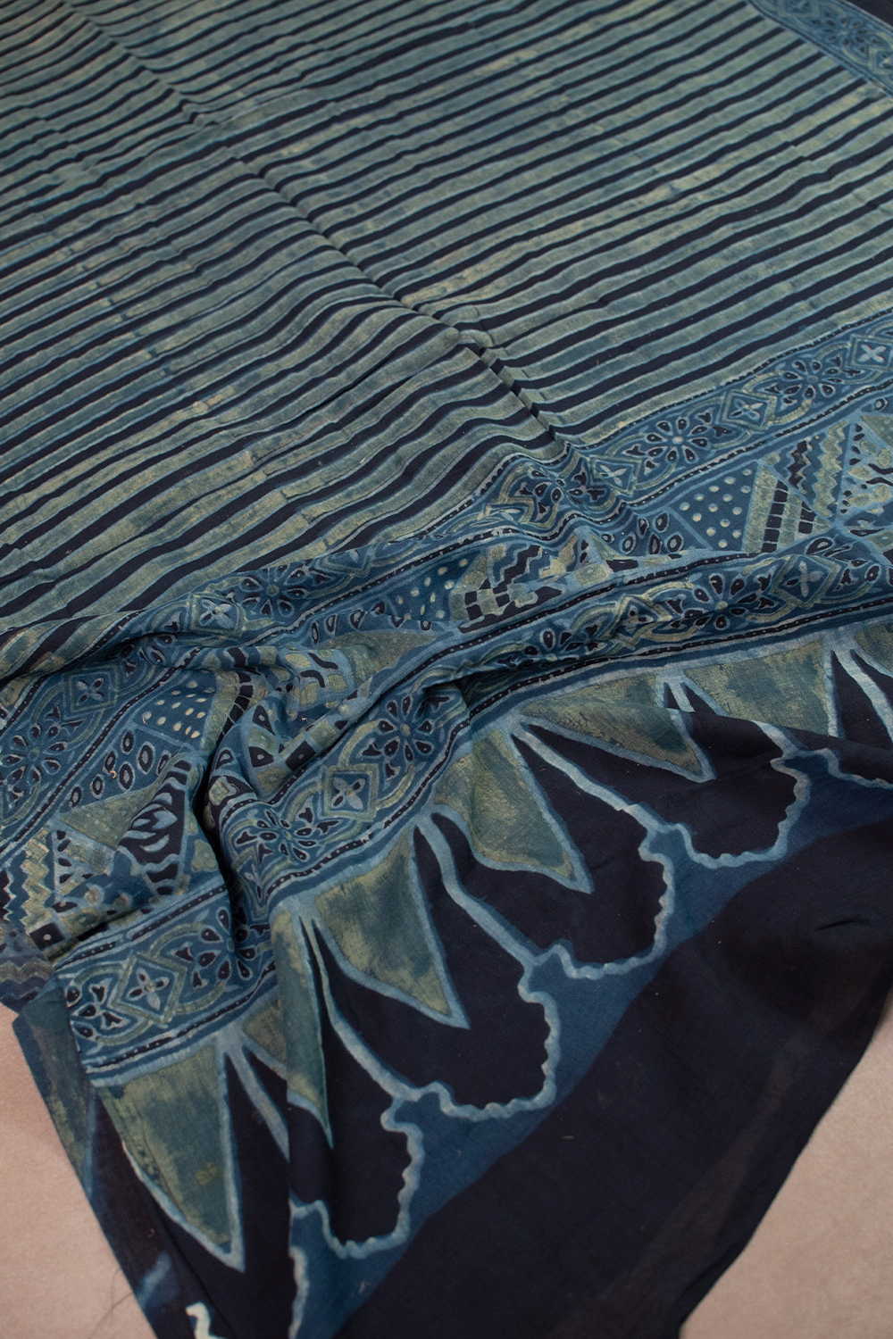 Lines on Indigo Ajrak Mul Cotton Dupatta - Image 3