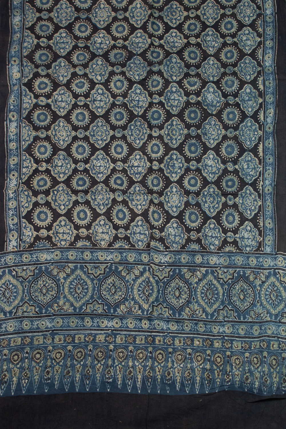 Indigo Motifs on Black Ajrak Cotton Dupatta - Image 3