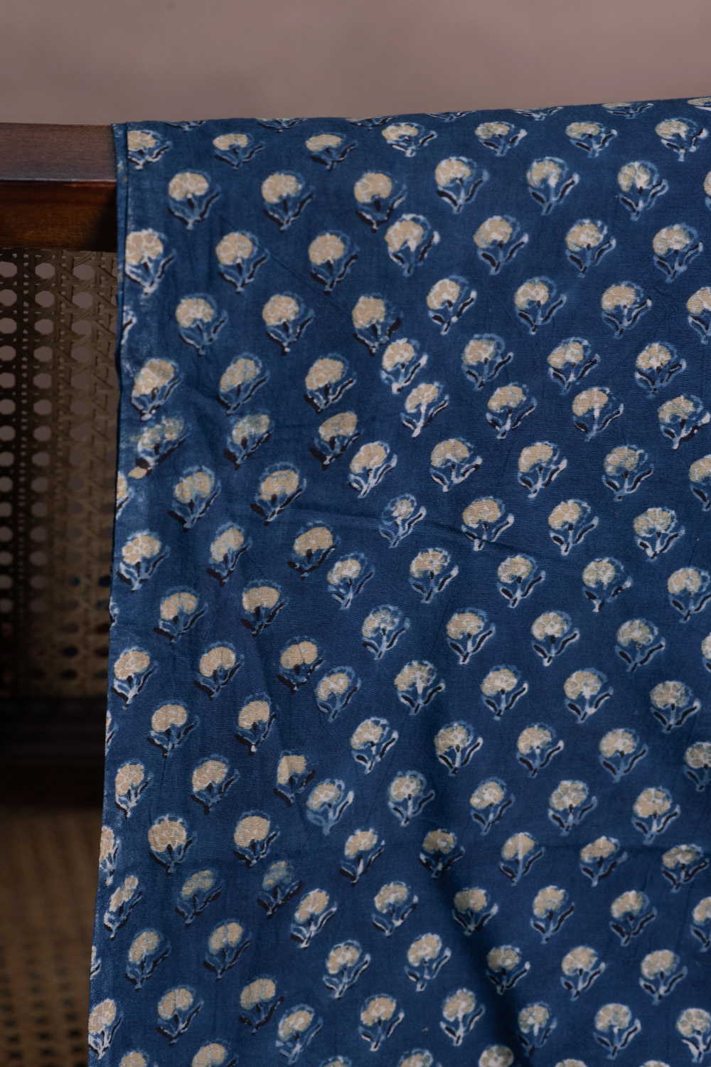 Indigo with Cute Florets Ajrak Cotton Fabric - Image 2