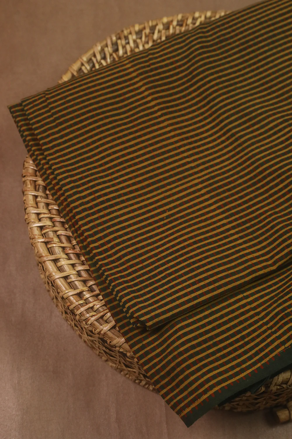 Green Checks Ajrak Cotton Fabric