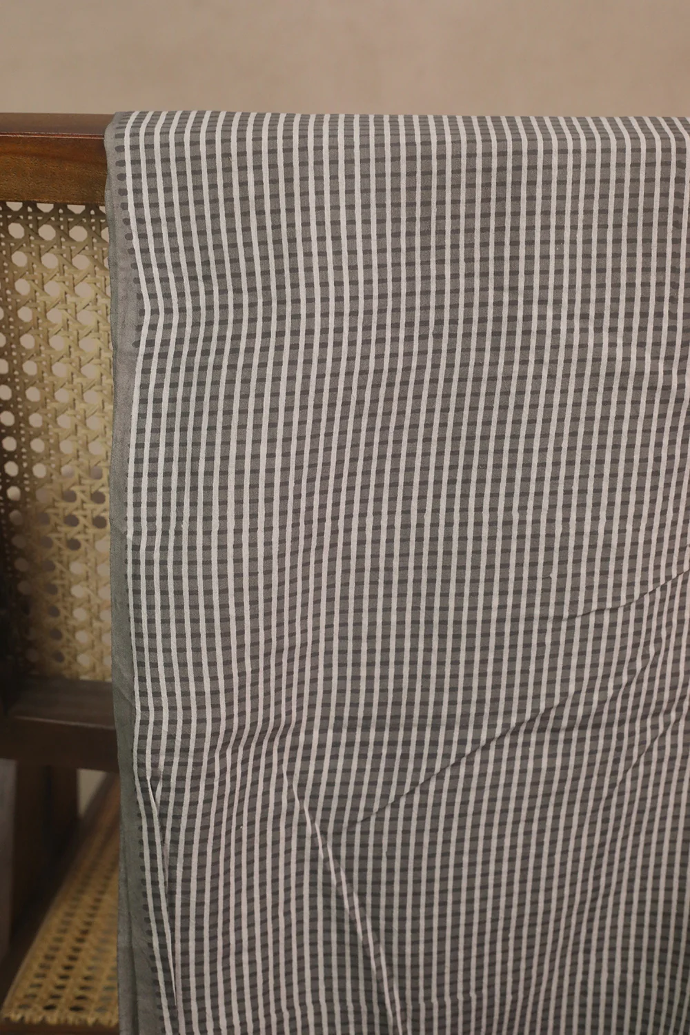 Checks - Grey Ajrak Cotton Fabric - Image 2
