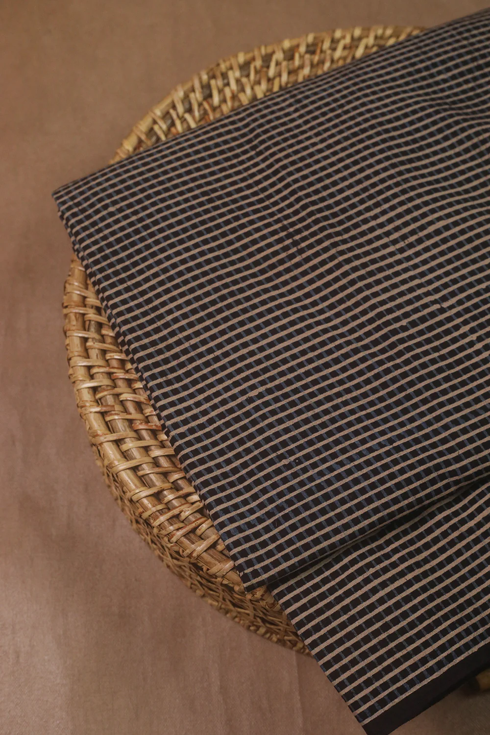 Creamy Checks - Black Ajrak Cotton Fabric