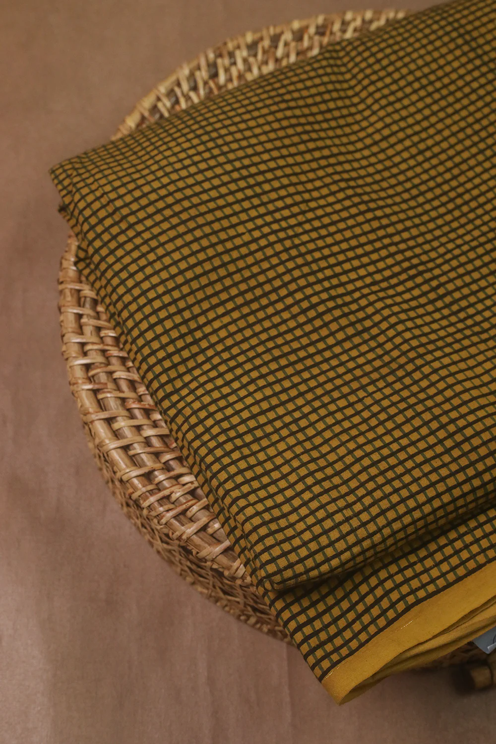 Yellow - Checks Ajrak Cotton Fabric