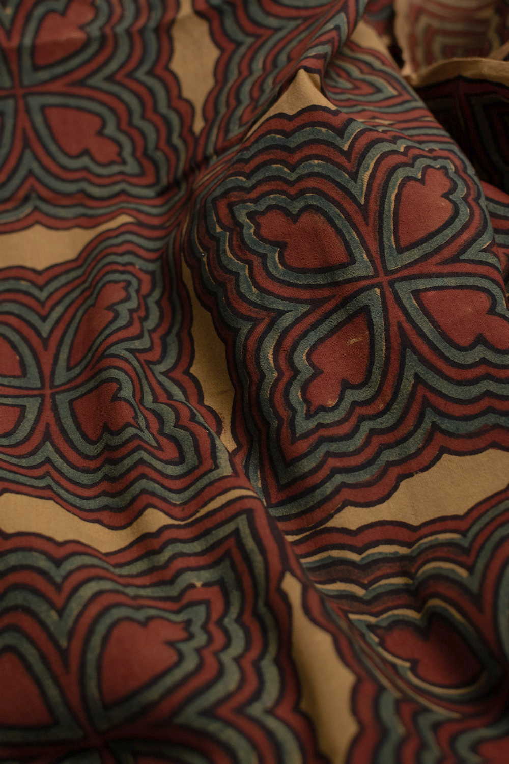 Maroon & Green Pattern Ajrak Cotton Fabric - Image 2