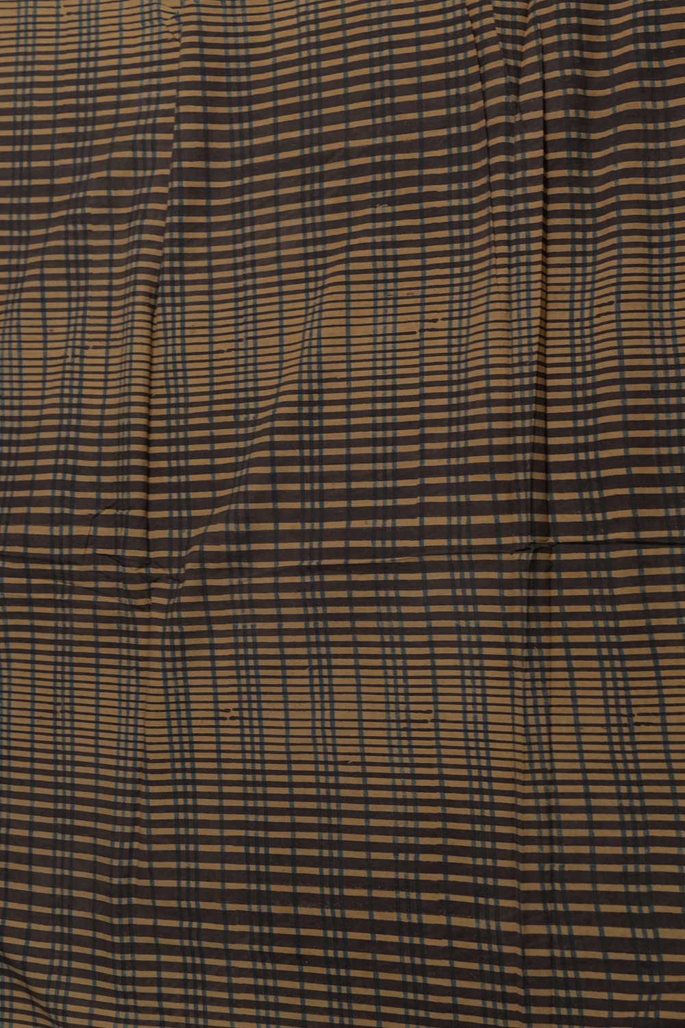 Yellow with Checks Pattern Ajrak Cotton Fabric - Image 3