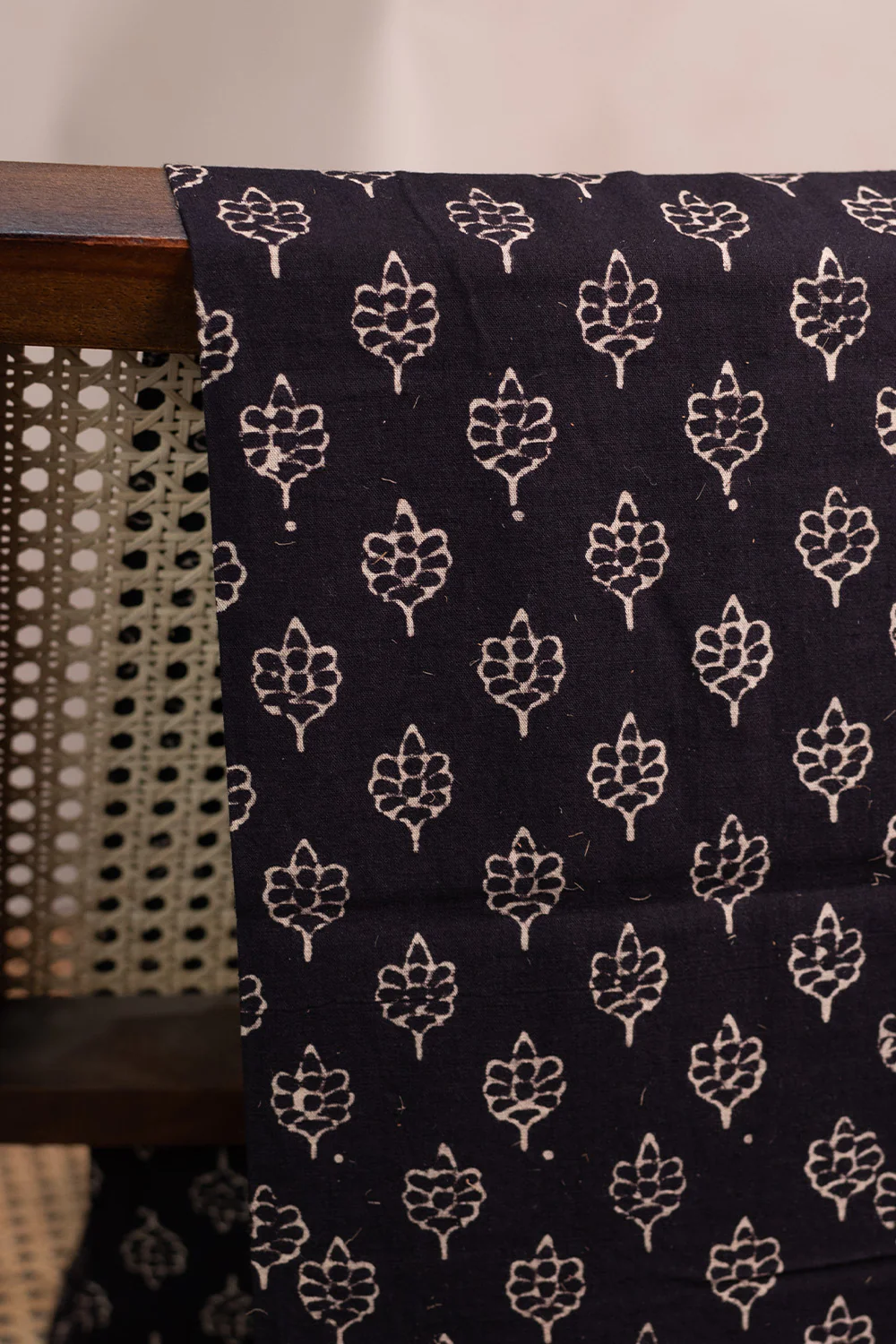 Cream Butta on Black Ajrak Cotton Fabric
