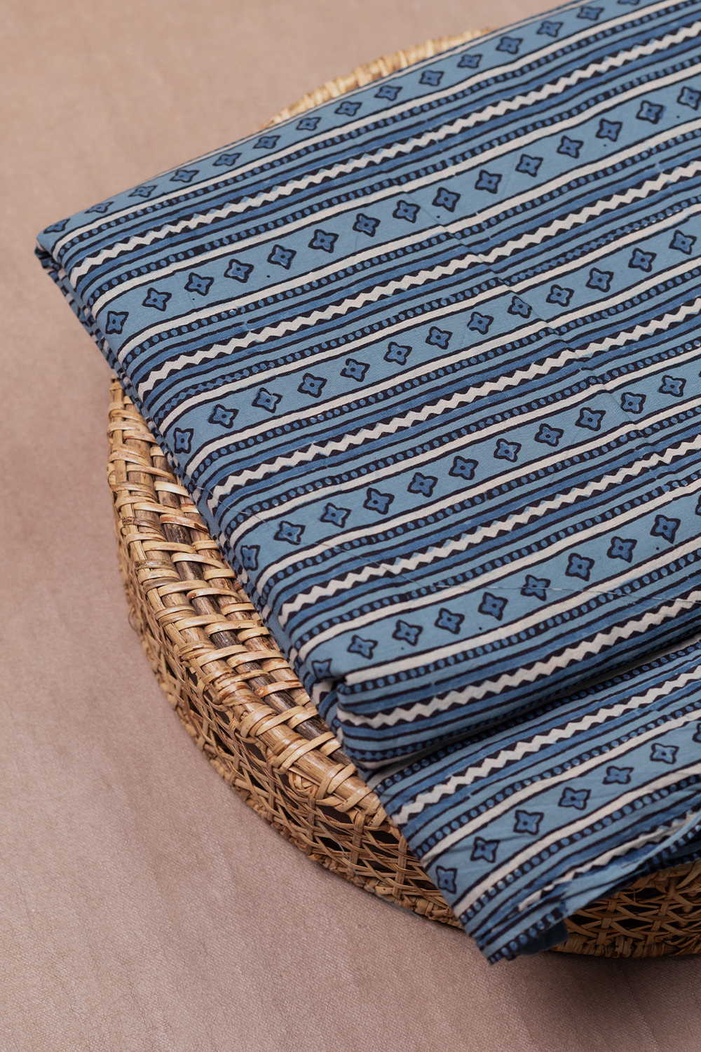 Stripe - Blue Ajrak Cotton Fabric