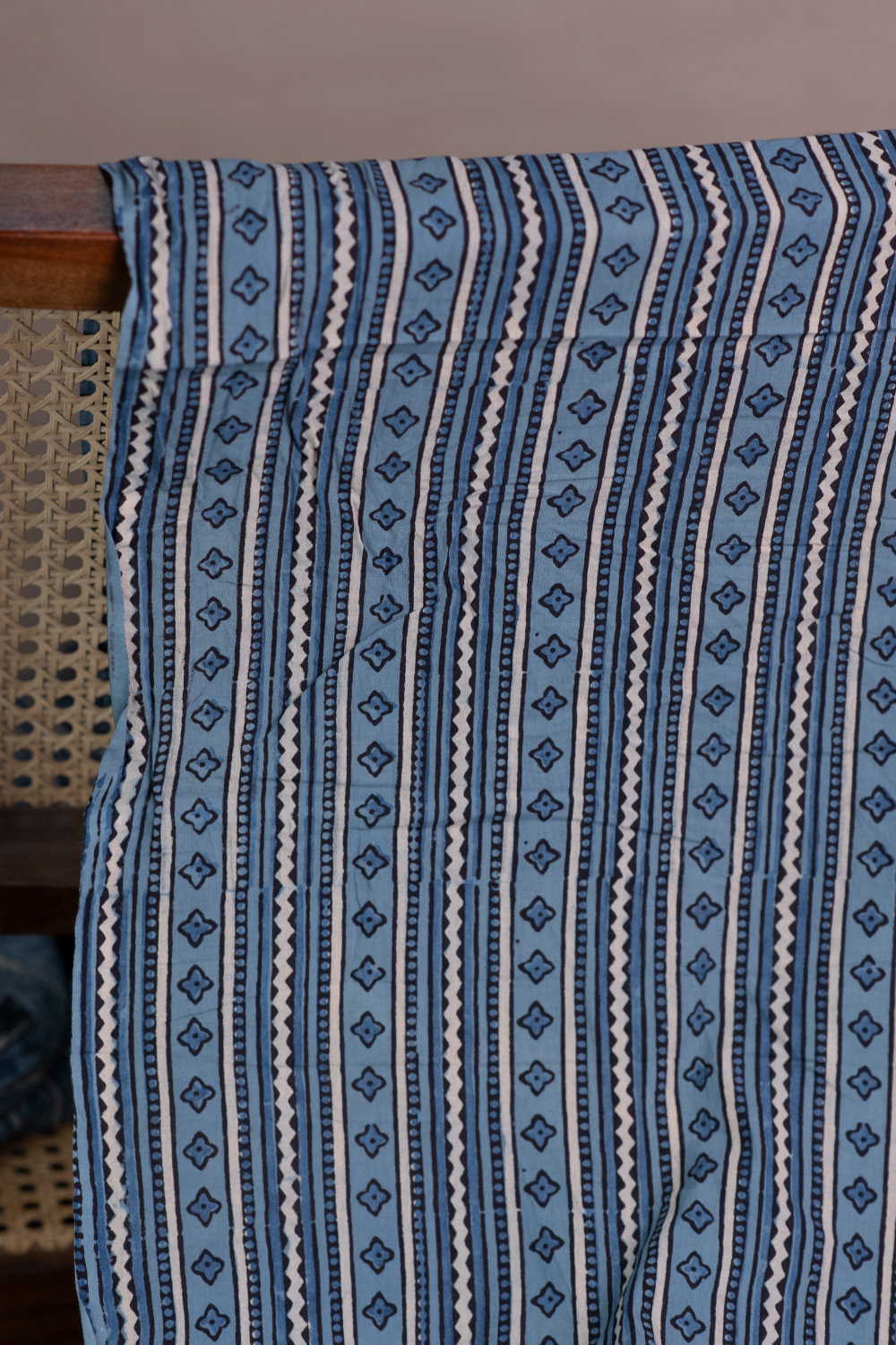Stripe - Blue Ajrak Cotton Fabric - Image 2
