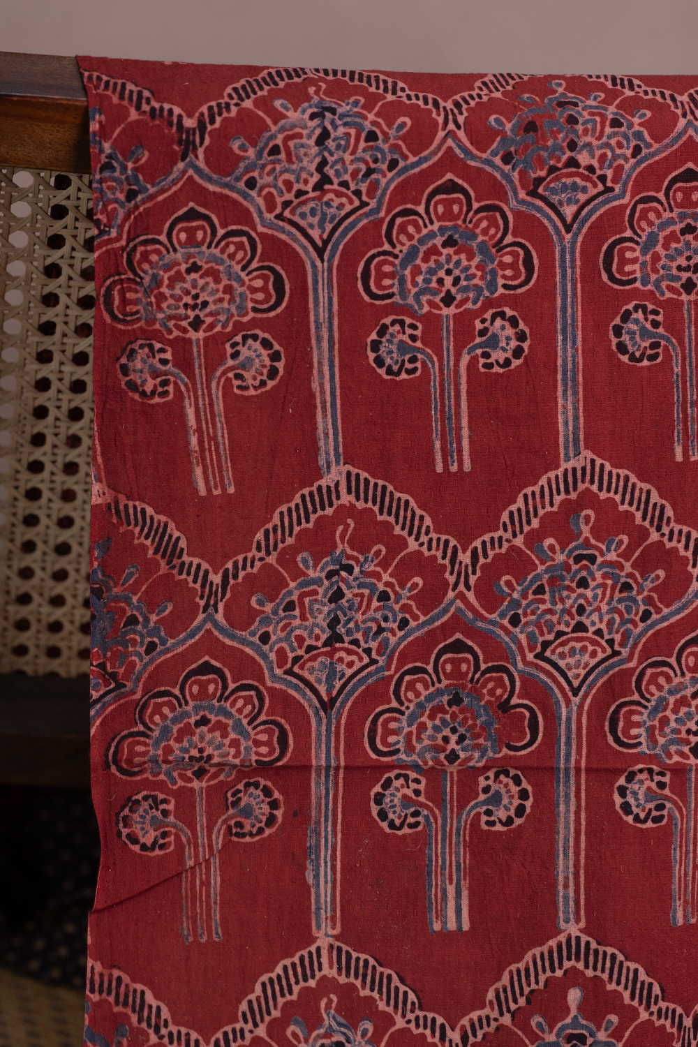 Dark Maroon Ajrak Cotton Fabric - Image 2