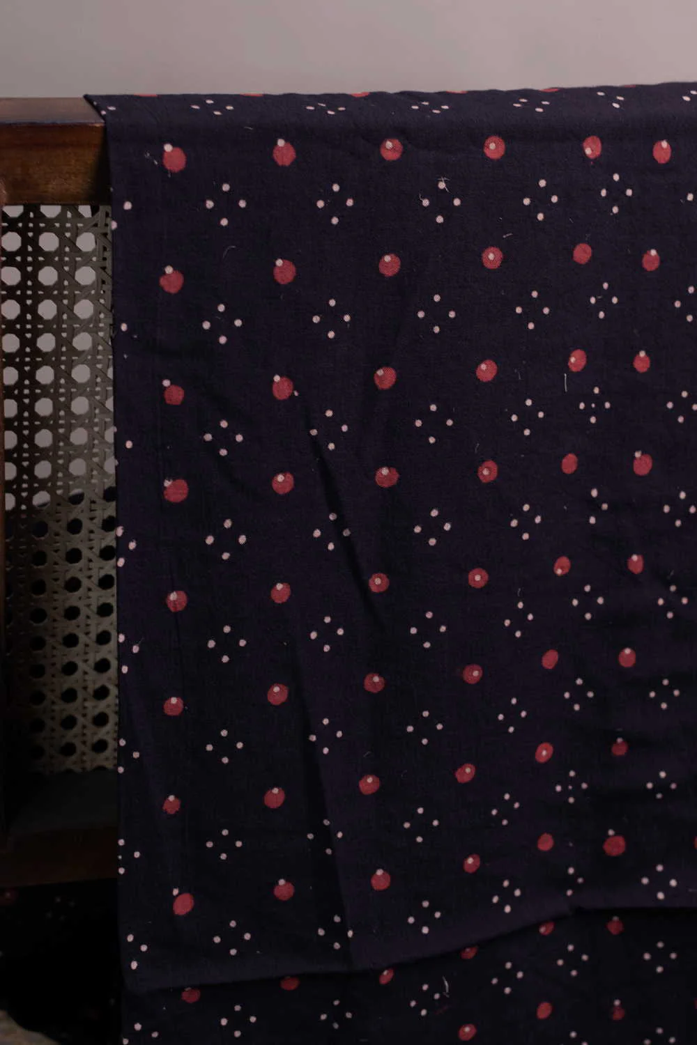 Black with Maroon Dot Motifs Ajrak Cotton Fabric