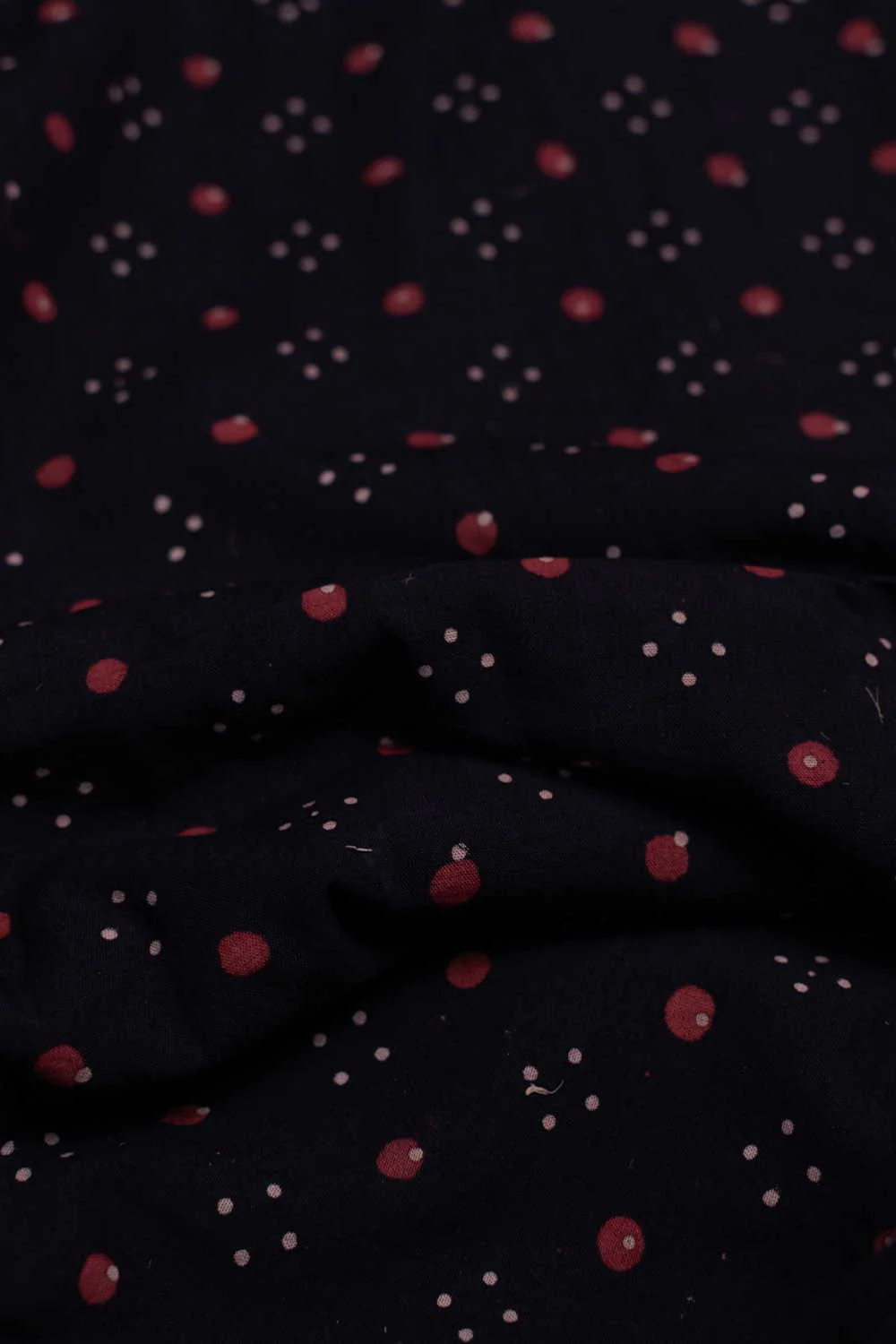 Black with Maroon Dot Motifs Ajrak Cotton Fabric - Image 2