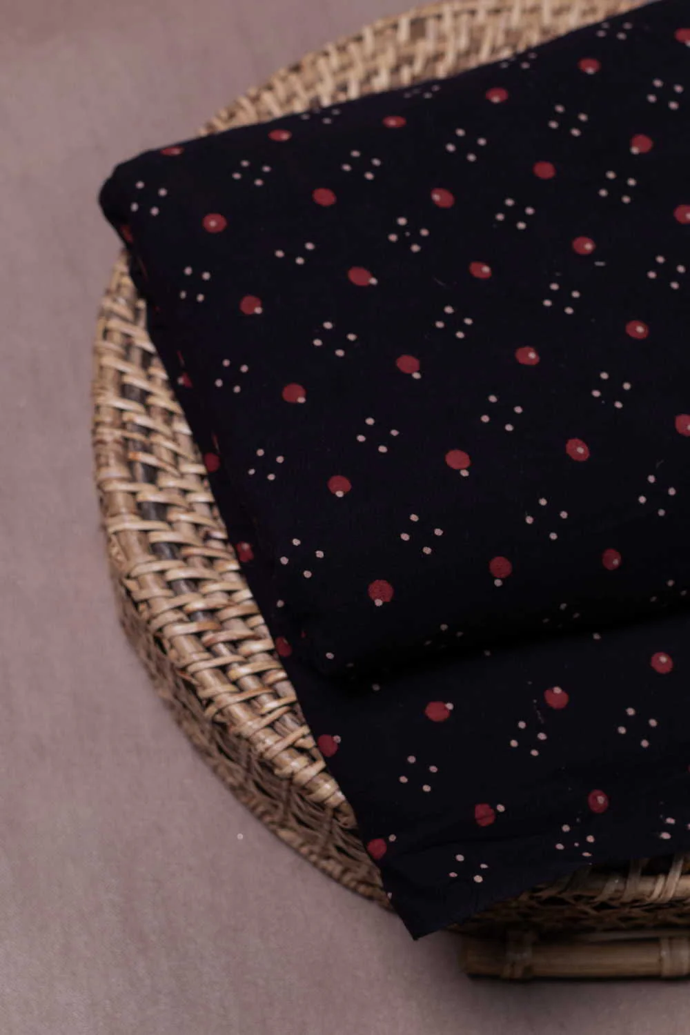 Black with Maroon Dot Motifs Ajrak Cotton Fabric - Image 3