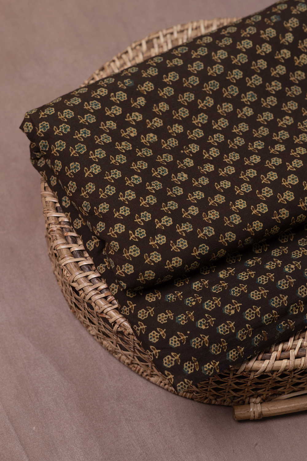 Small Buttas on Brown Ajrak Cotton Fabric