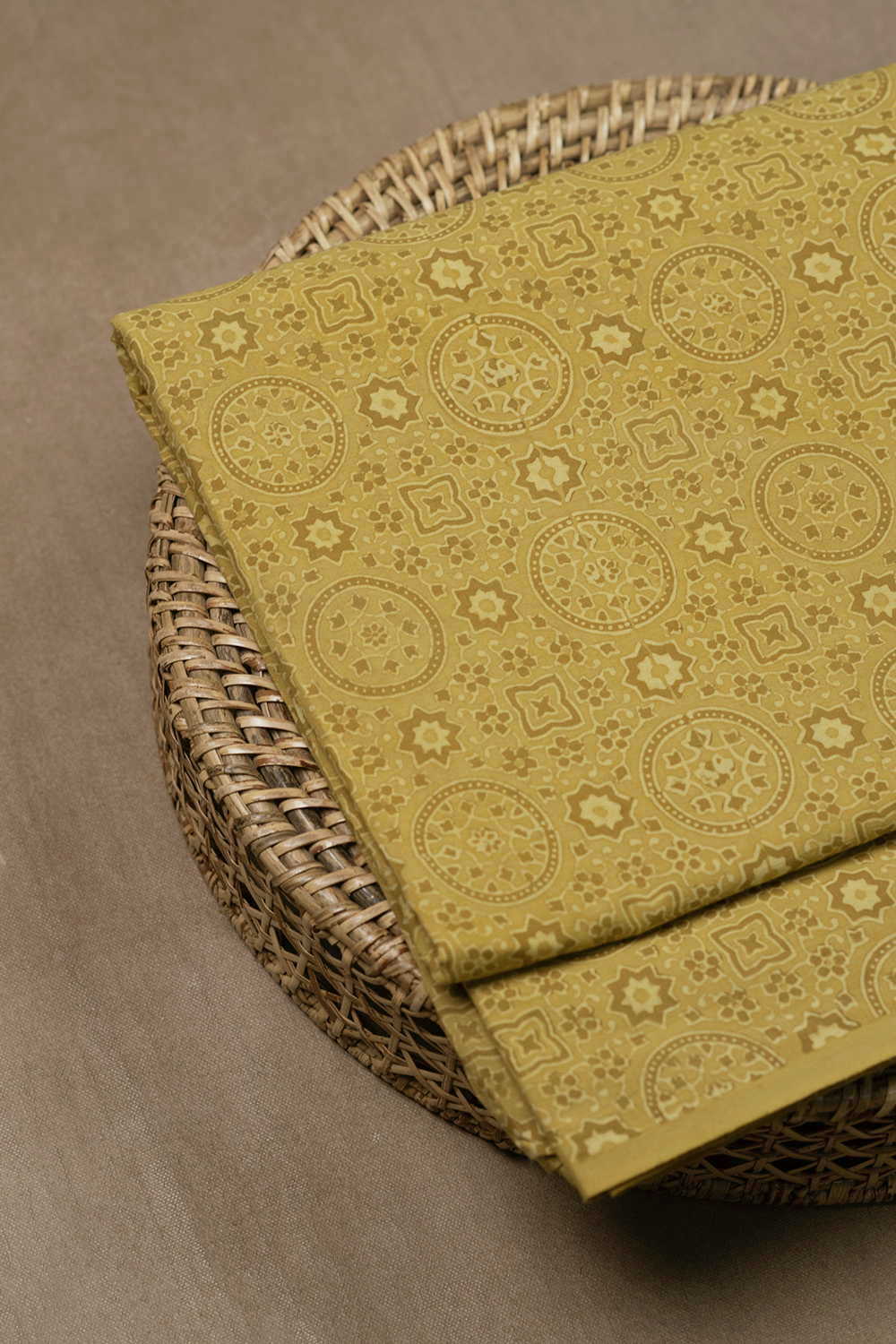 Intricate Design - Yellow Ajrak Cotton Fabric