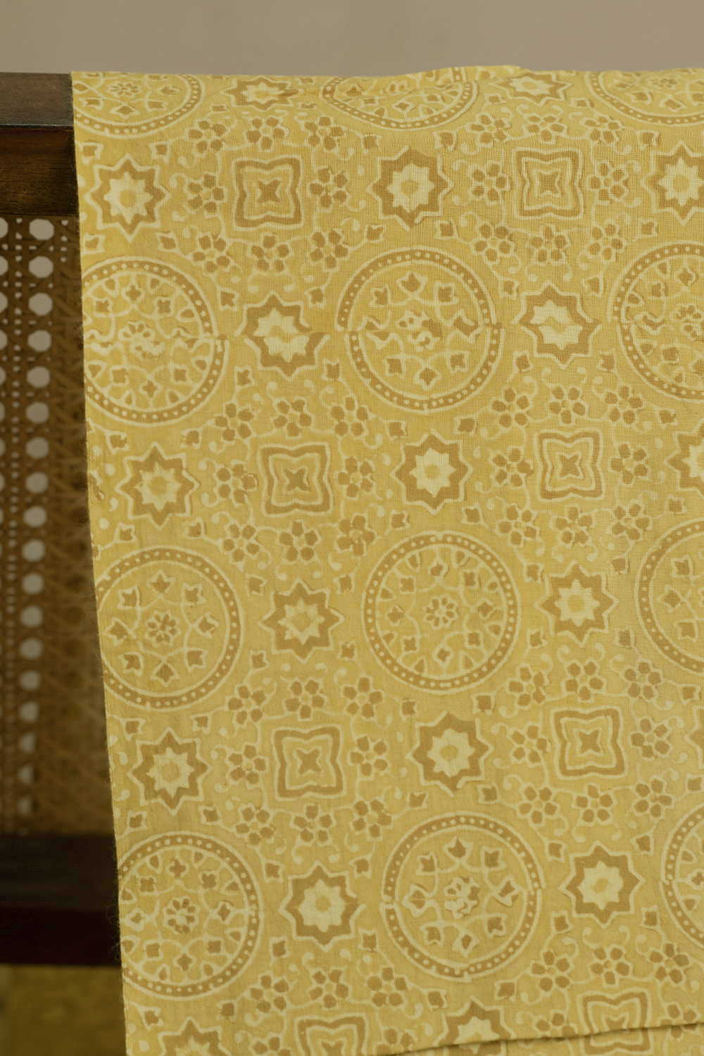 Intricate Design - Yellow Ajrak Cotton Fabric - Image 2