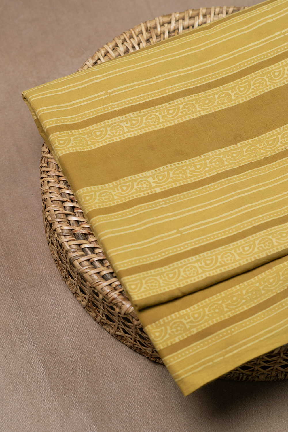 Stripes on Yellow Ajrak Cotton Fabric - Image 2