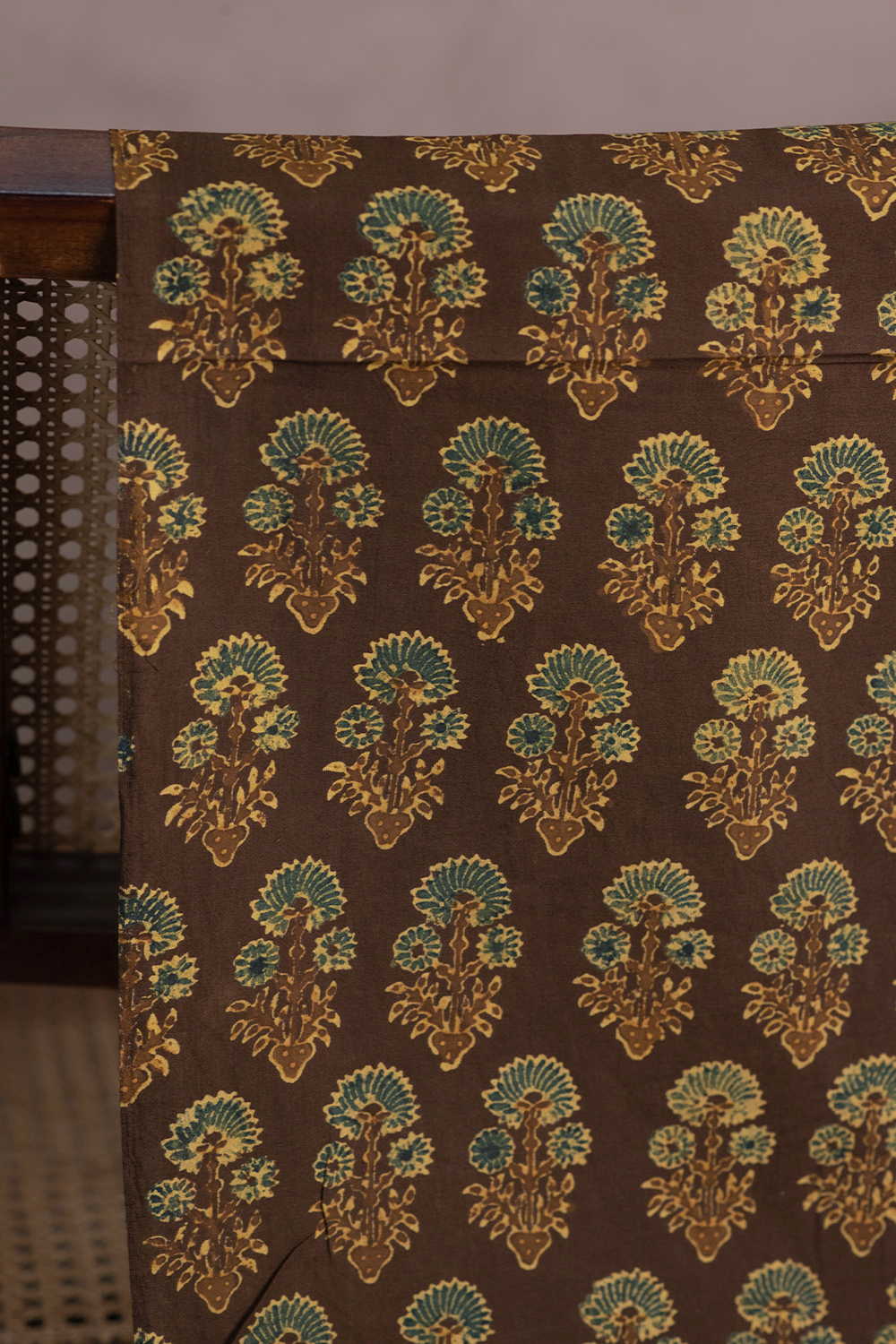 Tri-Floral - Brown Ajrak Cotton Fabric - Image 2