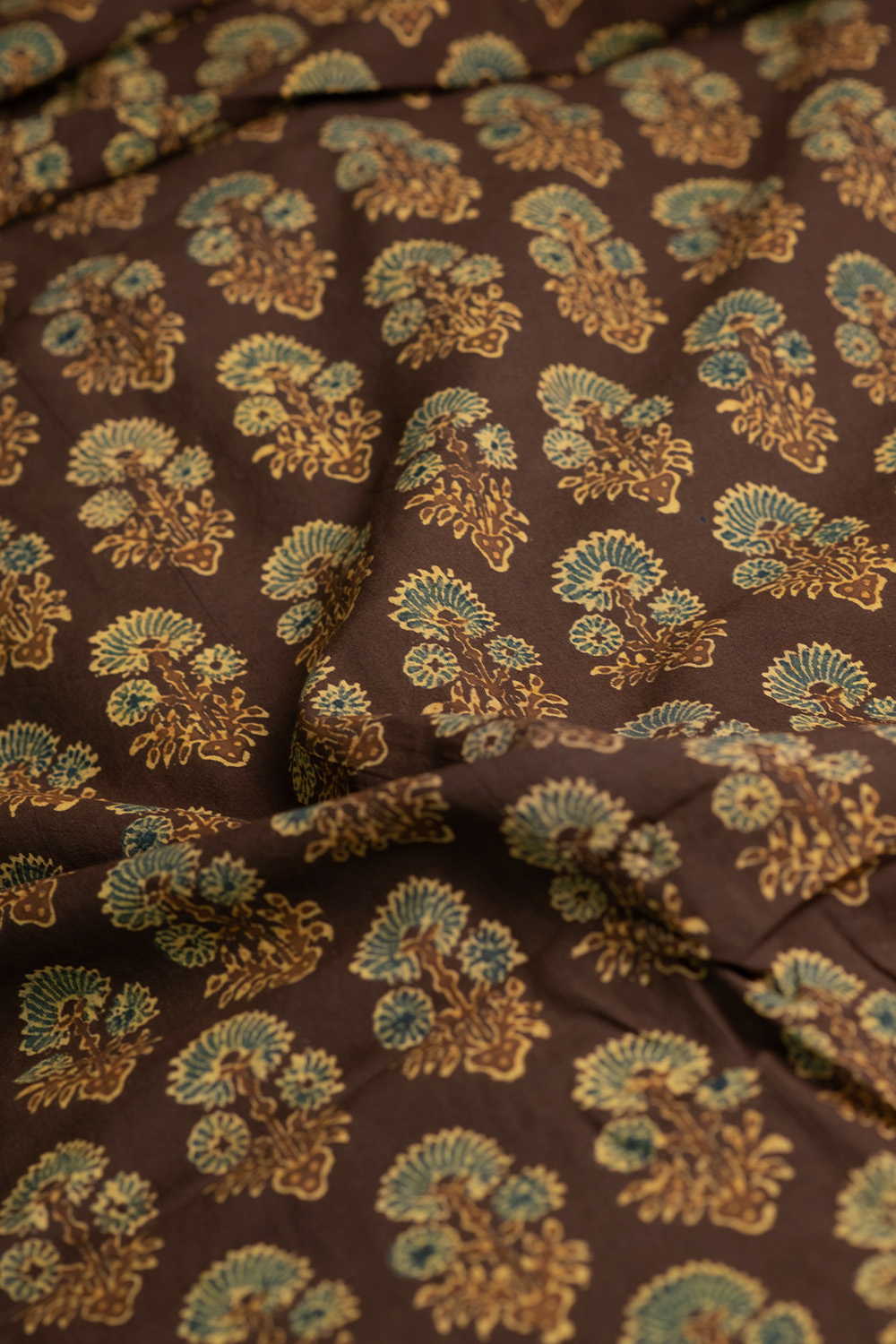 Tri-Floral - Brown Ajrak Cotton Fabric - Image 3