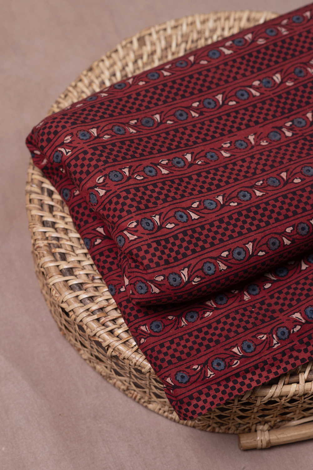 Stripe Pattern - Maroon Ajrak Cotton Fabric