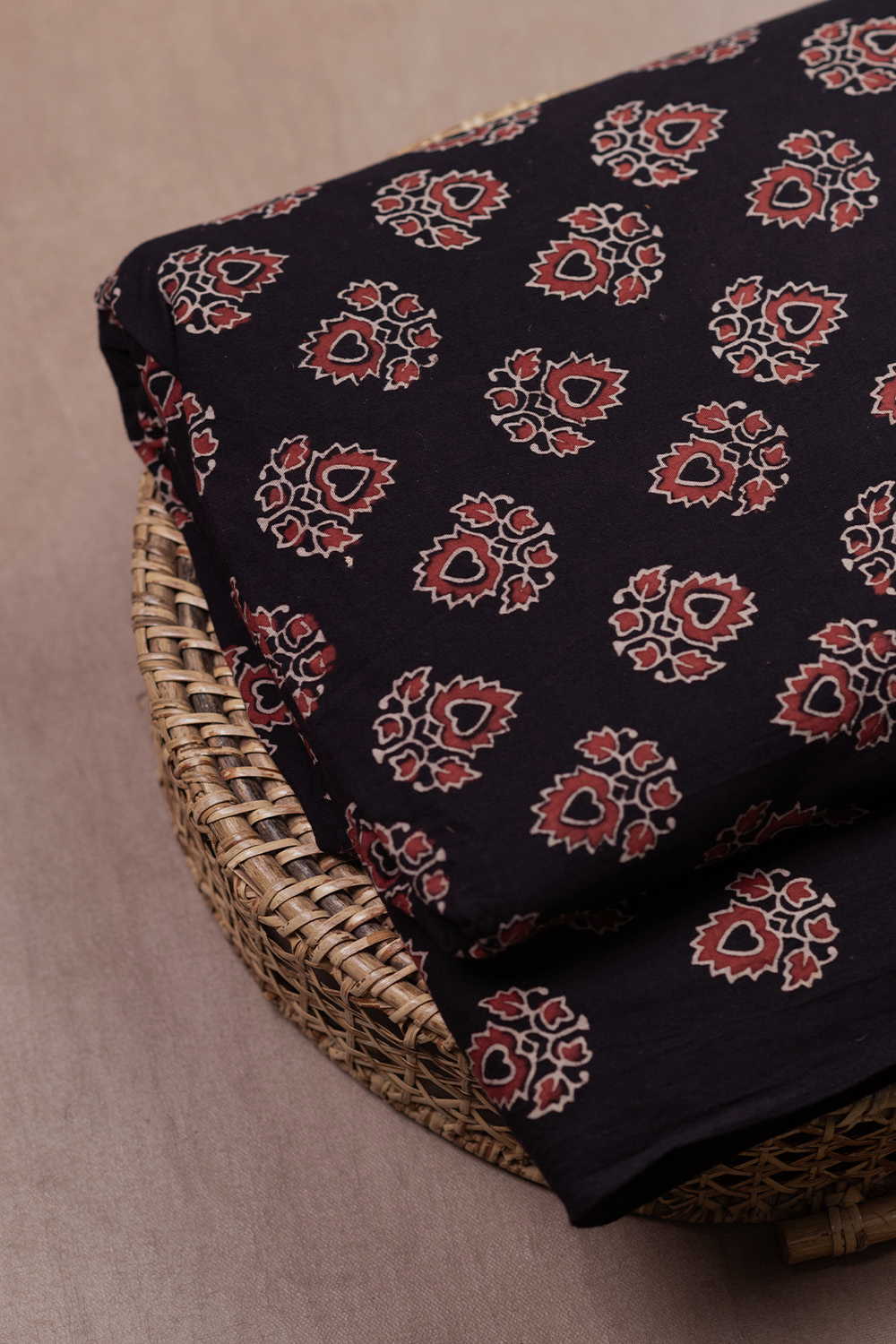 Maroon Butta - Black Ajrak Cotton Fabric