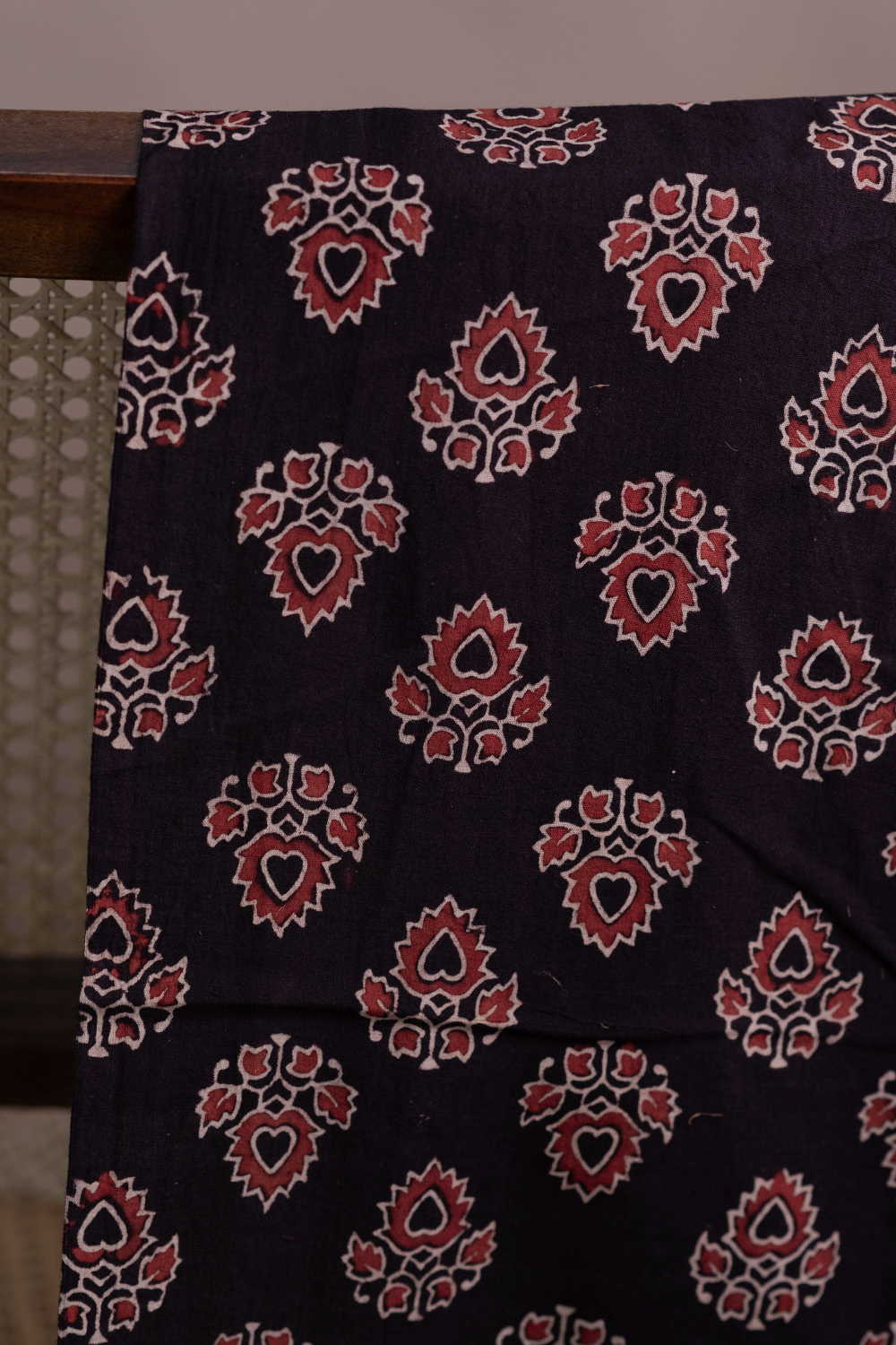Maroon Butta - Black Ajrak Cotton Fabric - Image 2
