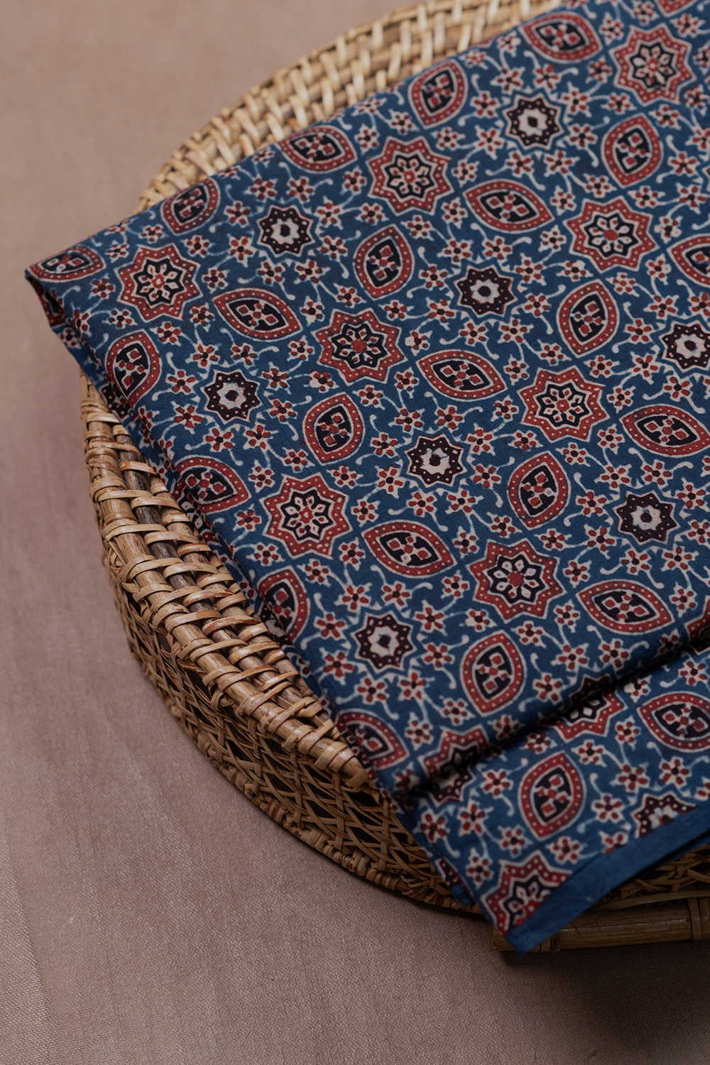 Muted Indigo Ajrak Cotton Fabric