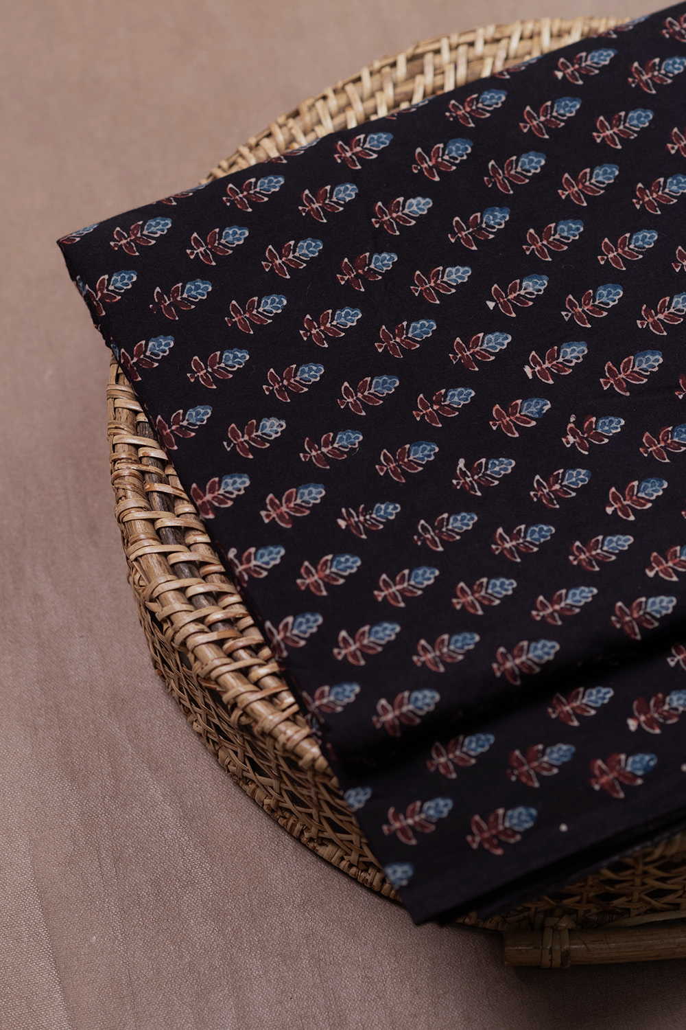 Indigo Motifs - Black Ajrak Cotton Fabric