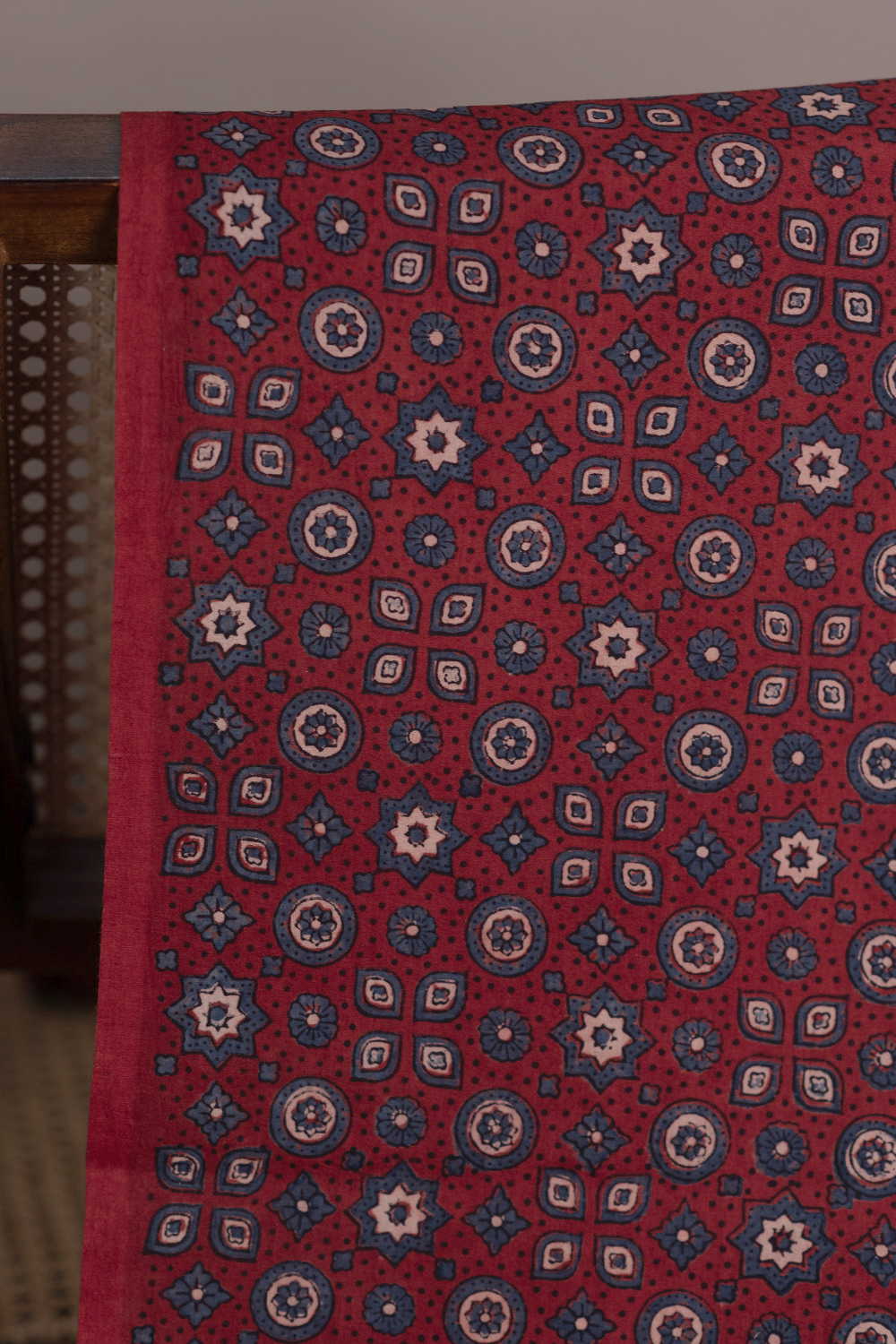 Deep Maroon Ajrak Cotton Fabric - Image 2