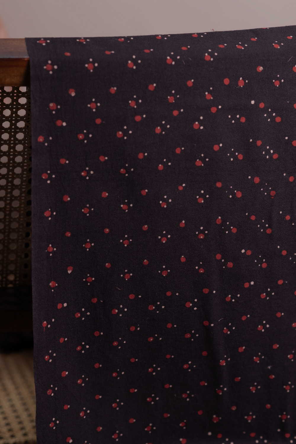 Midnight Cherry Dots - Black Ajrak Cotton Fabric
